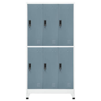 The Living Store Lockerkast - Modern - Kast - 90x45x180 cm - Staal - Grijs - Met hanger - 6 deuren