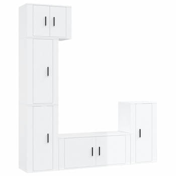 The Living Store TV-meubel set - Hoogglans wit - 1x 57x34.5x40 cm - 3x 40x34.5x80 cm - 1x 100x34.5x40 cm