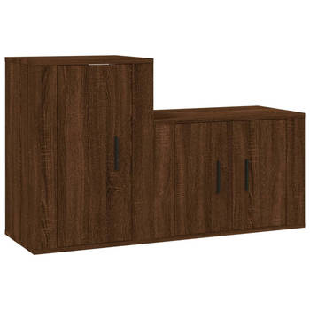 The Living Store Classic TV-meubelset - bruineiken - 57x34.5x40 cm en 40x34.5x60 cm - bewerkt hout