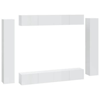The Living Store TV-meubelset - Klassiek - Hout - Hoogglans wit - 4x 100x30x30 cm - 4x 30.5x30x90 cm