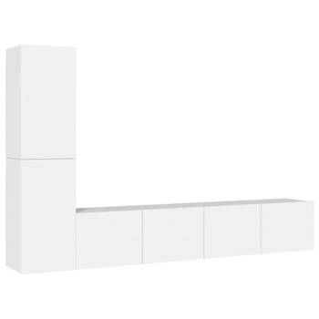 The Living Store TV-meubel set - 2x 80 x 30 x 30 cm - 2x 30.5 x 30 x 60 cm - wit - bewerkt hout