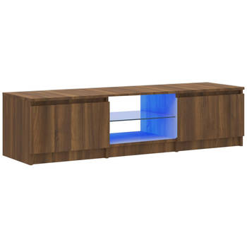 The Living Store TV-meubel - LED-verlichting - 140 x 40 x 35.5 cm - Bruineiken hout - Trendy design