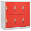 The Living Store Lockerkast s Opbergkast - 90 x 45 x 92.5 cm - Staal - 6 lockers - Lichtgrijs/Rood