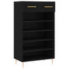 The Living Store Schoenenkast - Houten - Zwart - 60 x 35 x 105 cm - Met lade en 5 open vakken