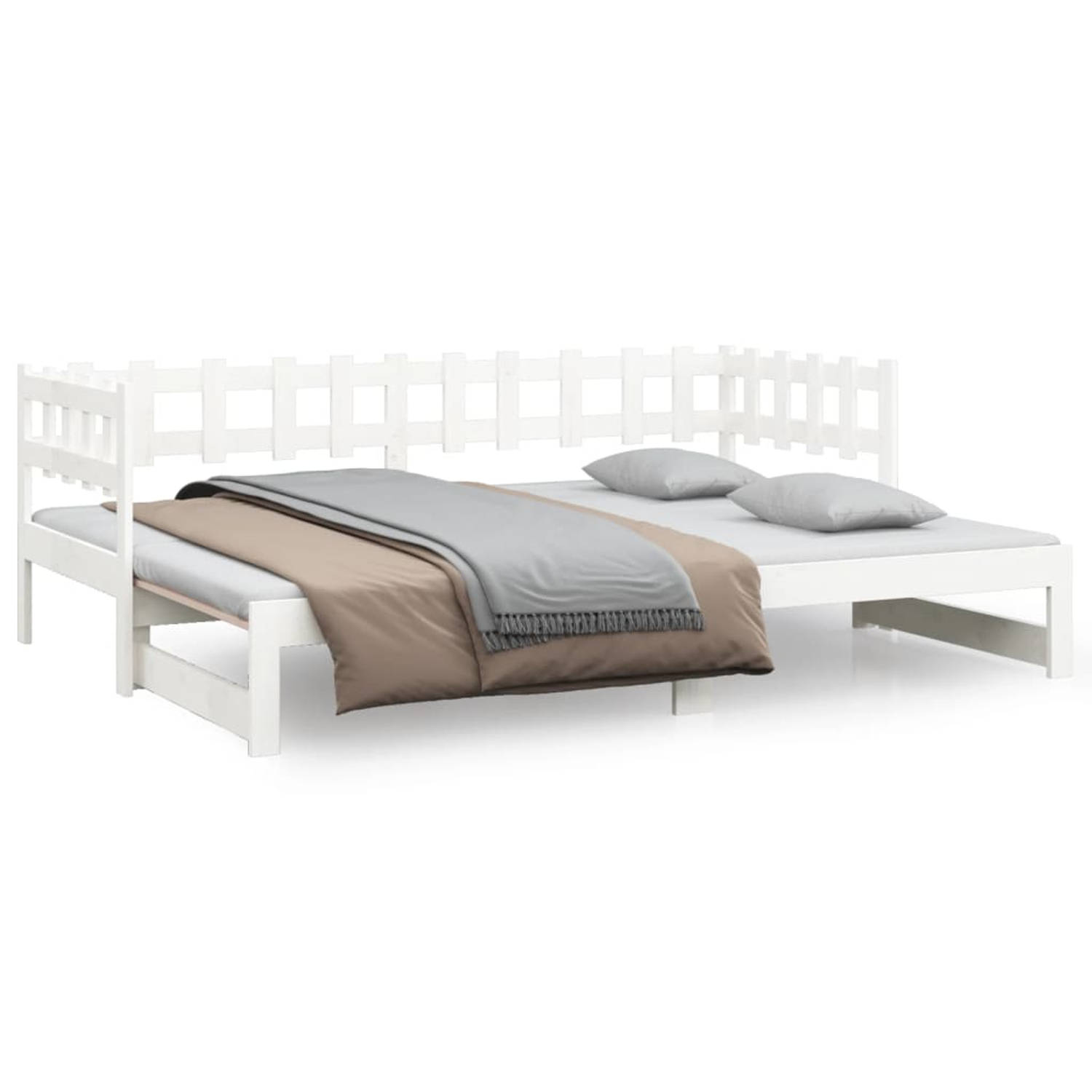 The Living Store Slaapbank uitschuifbaar massief grenenhout wit 2x(90x190) cm - Slaapbank - Slaapbanken Bedbank - Bed Bank - Slaap Bank - Houten Bedbank - Houten Slaapbank - Logeer