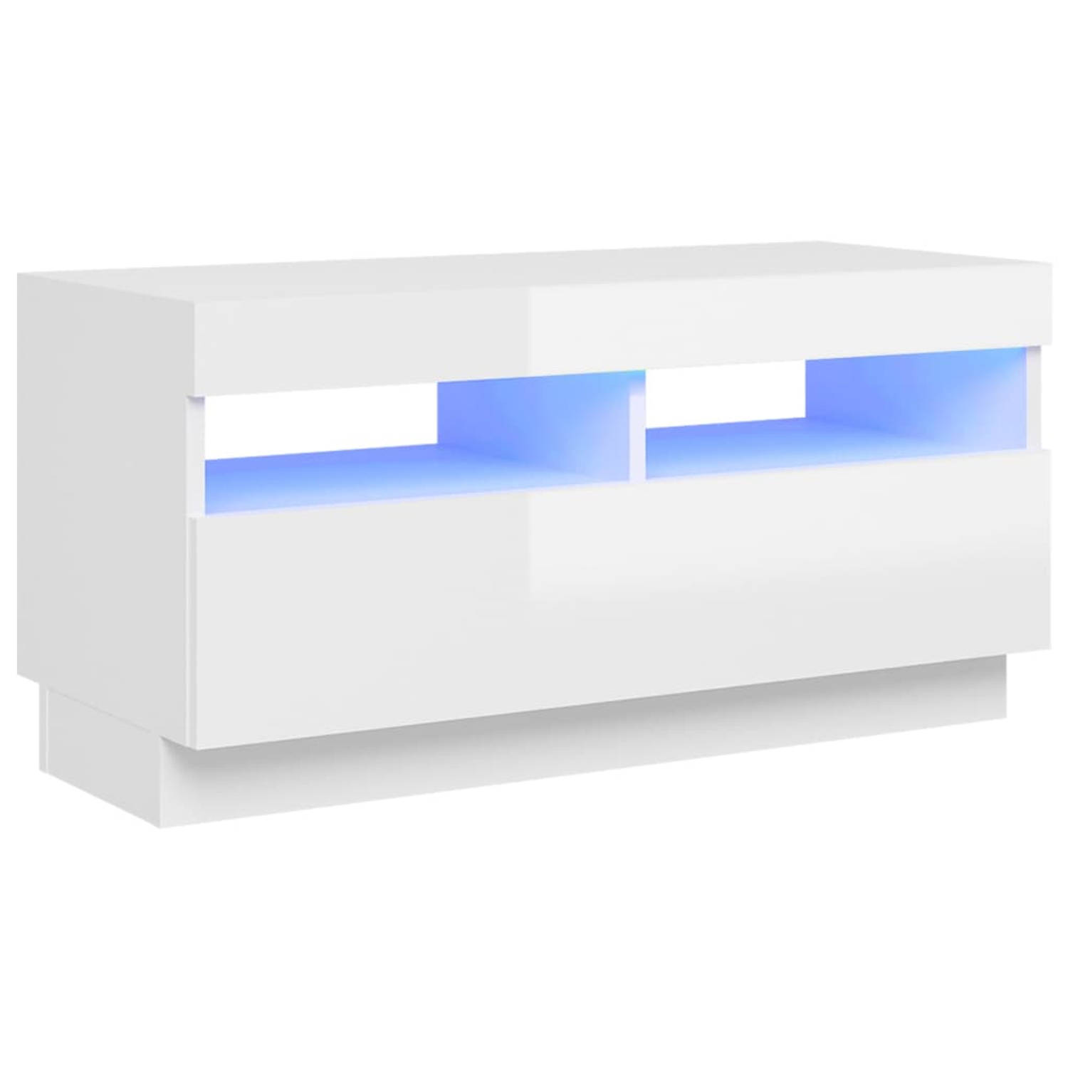 The Living Store TV-meubel LED-verlichting hoogglans wit 80x35x40 cm - duurzaam hifi-kast met voldoende opbergruimte