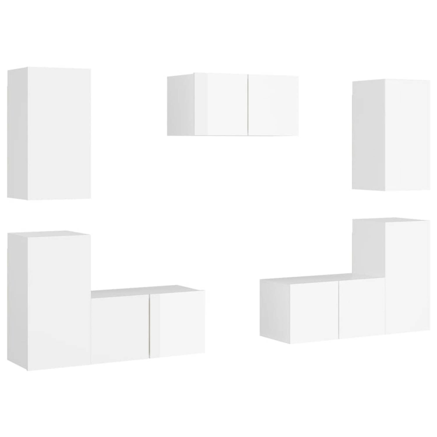 The Living Store TV Meubel - Hoogglans wit - 60 x 30 x 30 cm - 30.5 x 30 x 60 cm - Set van 3 TV Meubels