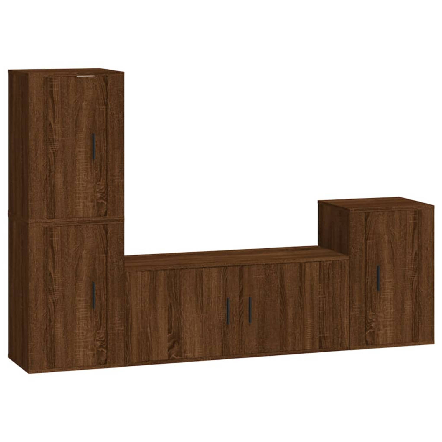 The Living Store 4-delige Tv-meubelset bewerkt hout bruineikenkleurig - Kast