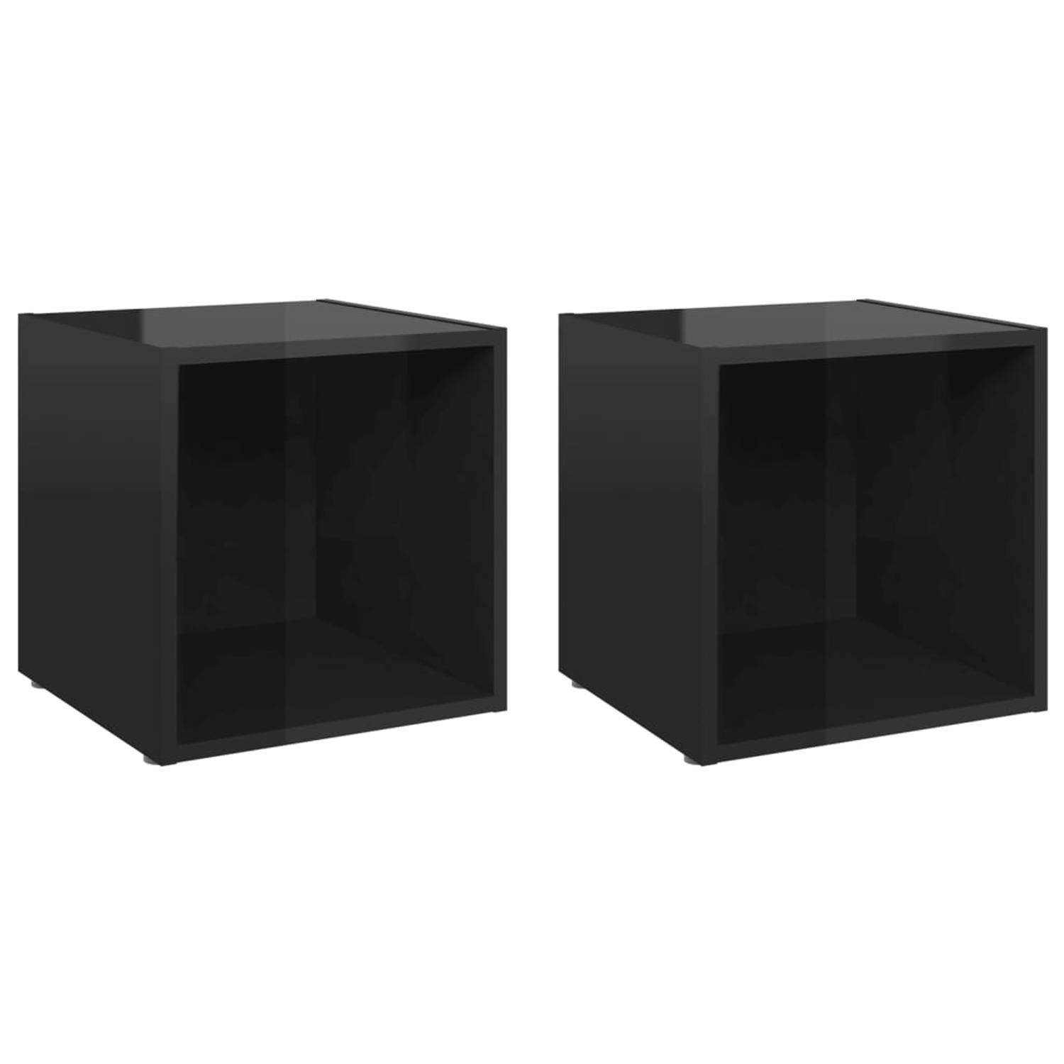 The Living Store Tv-meubelen 2 st 37x35x37 cm spaanplaat hoogglans zwart - Kast