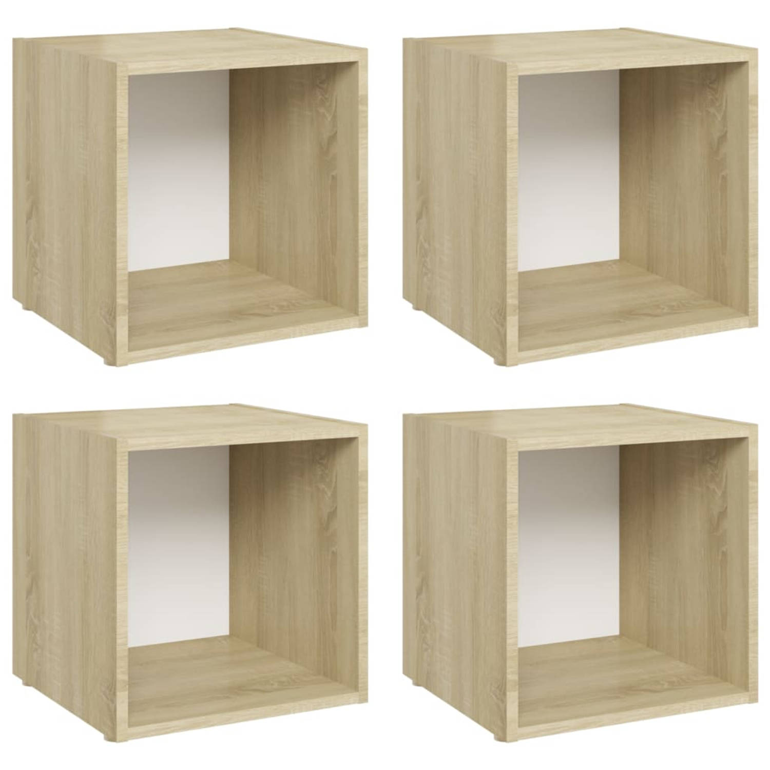 The Living Store TV-meubelset - staand - spaanplaat - wit/sonoma eiken - opbergvak - 37x35x37cm - set van 4