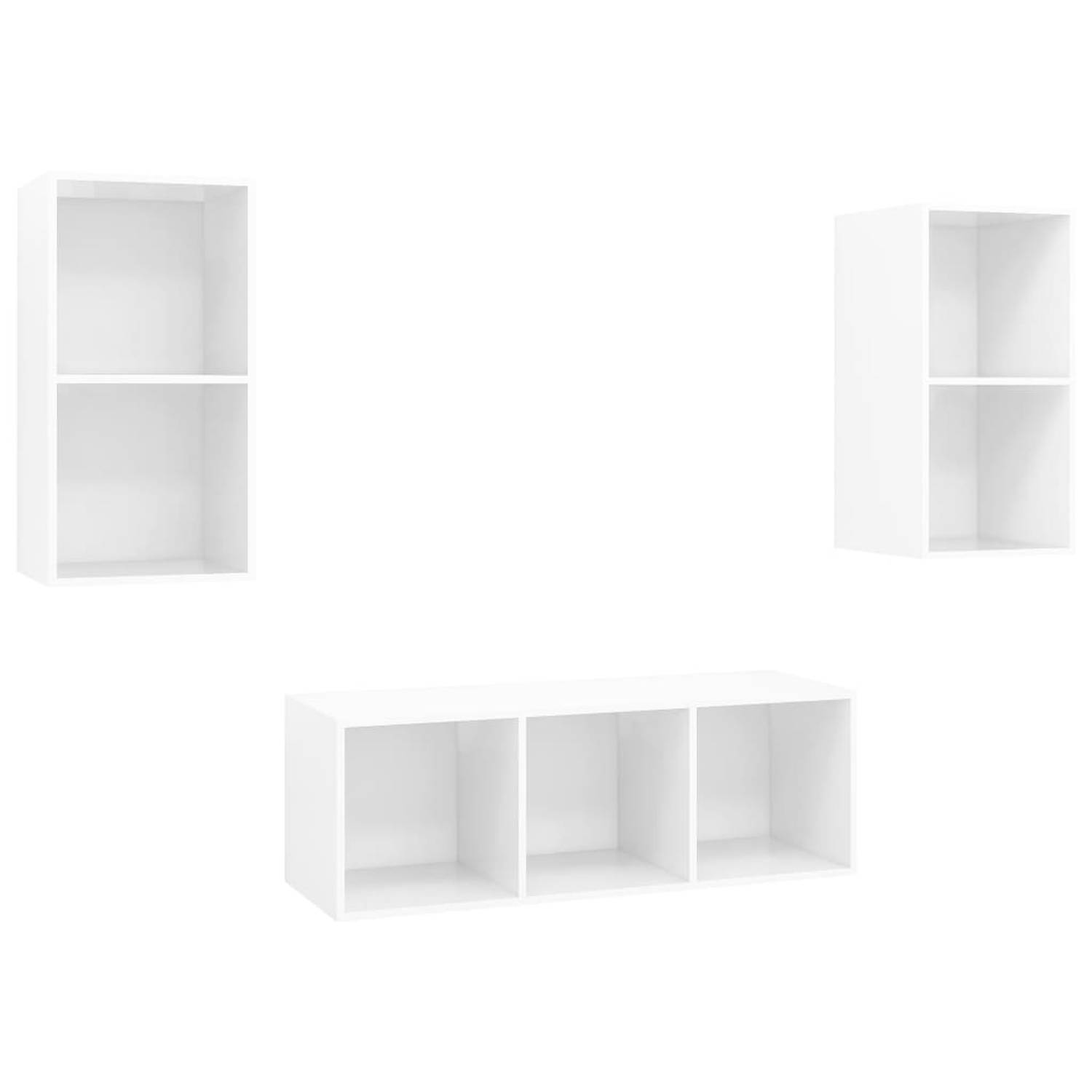 The Living Store TV-meubelset - Stereokasten - Hoogglans wit - 2x 37x37x72 cm - 1x 37x37x107 cm
