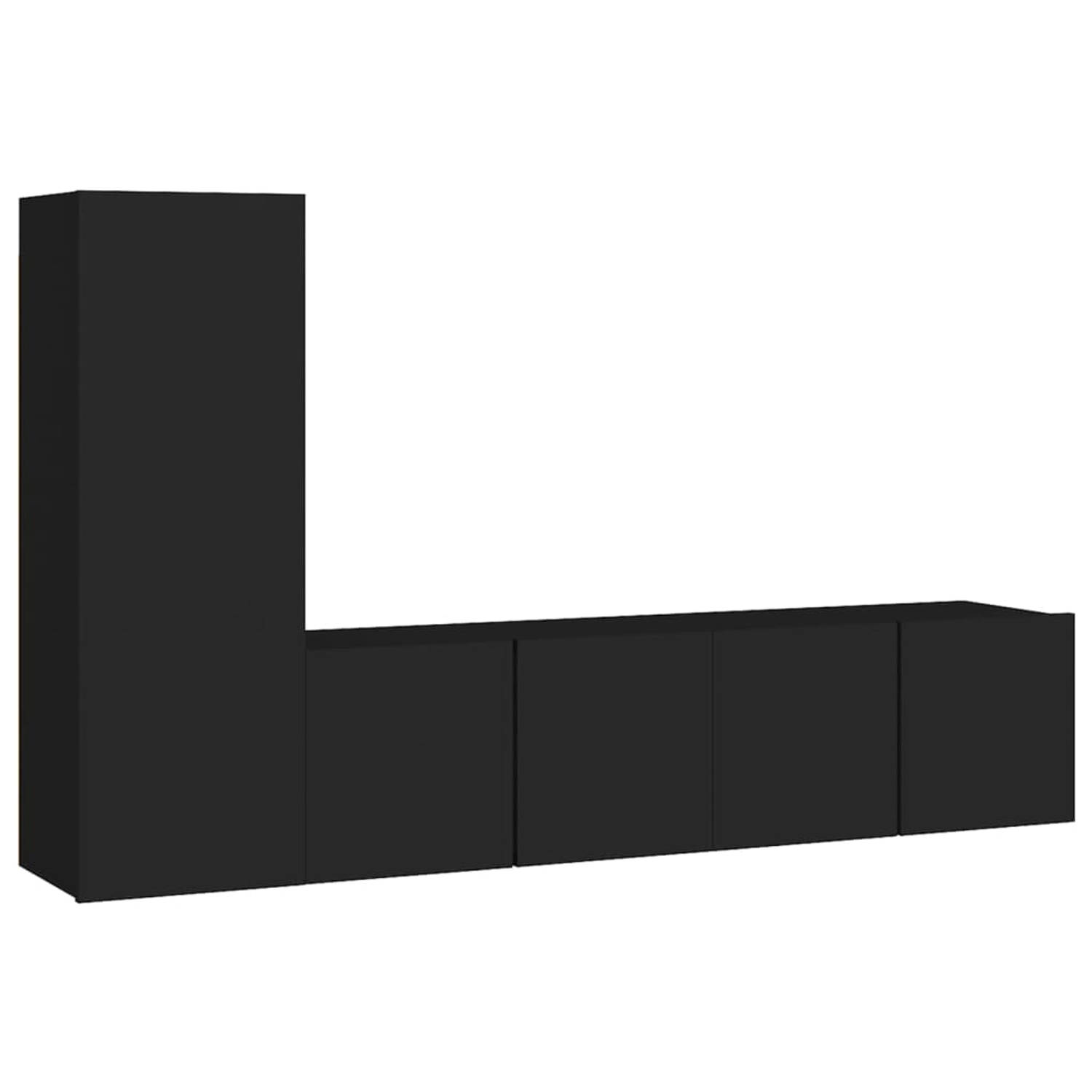 The Living Store 3-delige Tv-meubelset spaanplaat zwart - Kast