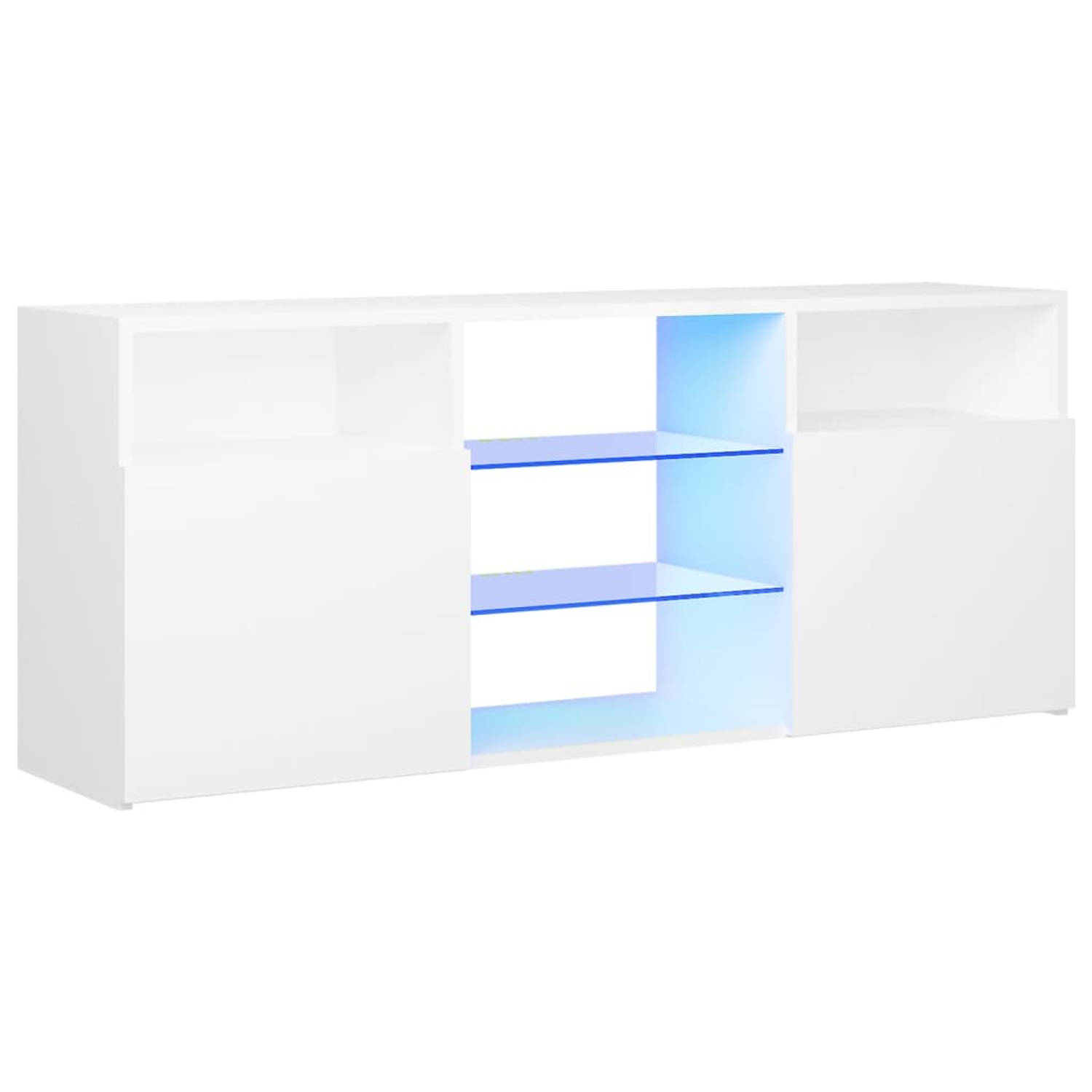 The Living Store TV-meubel - LED-verlichting - 120x30x50 cm - wit - bewerkt hout en gehard glas - Duurzaam en trendy design