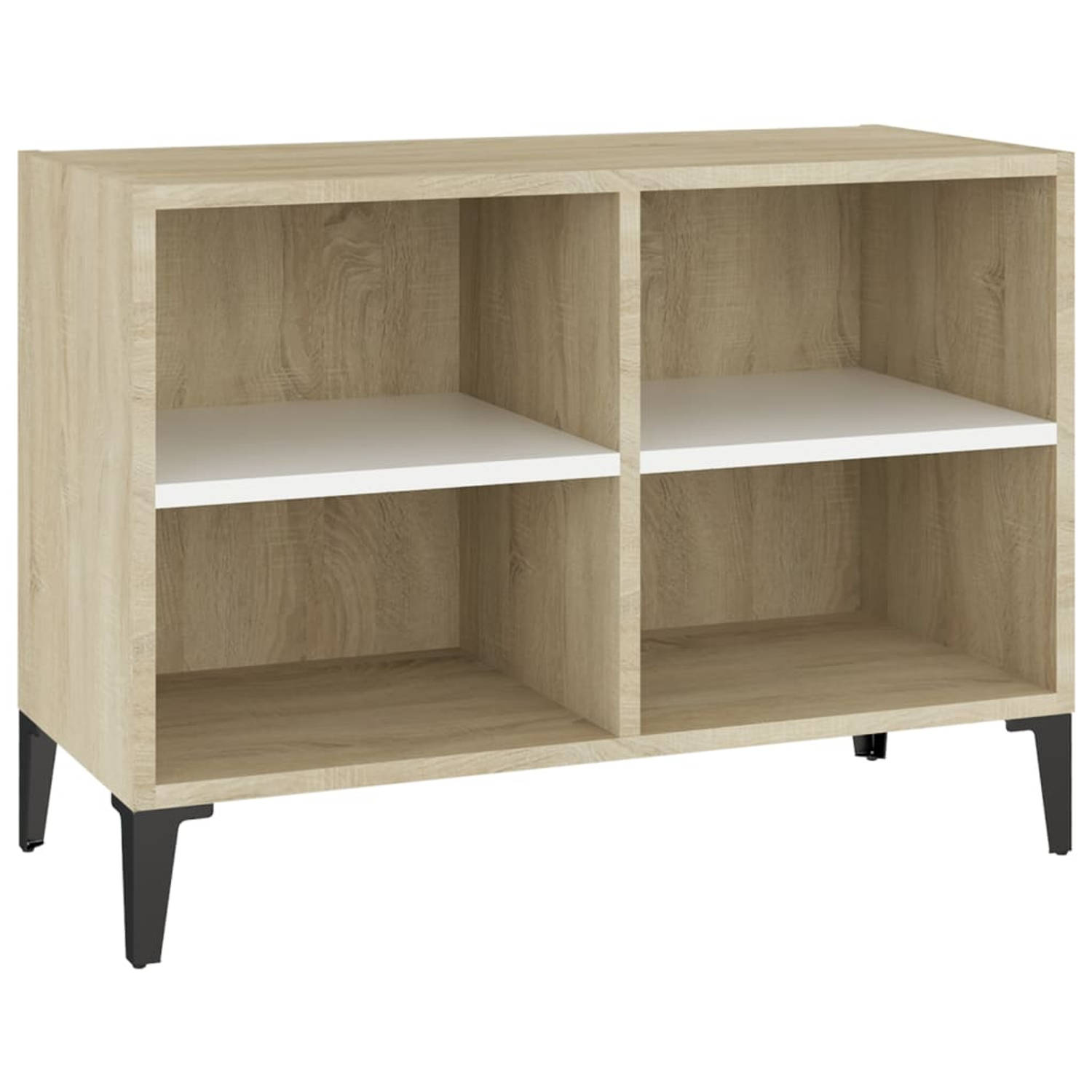 The Living Store Tv-meubel met metalen poten 69-5x30x50 cm wit sonoma eikenkleur Kast