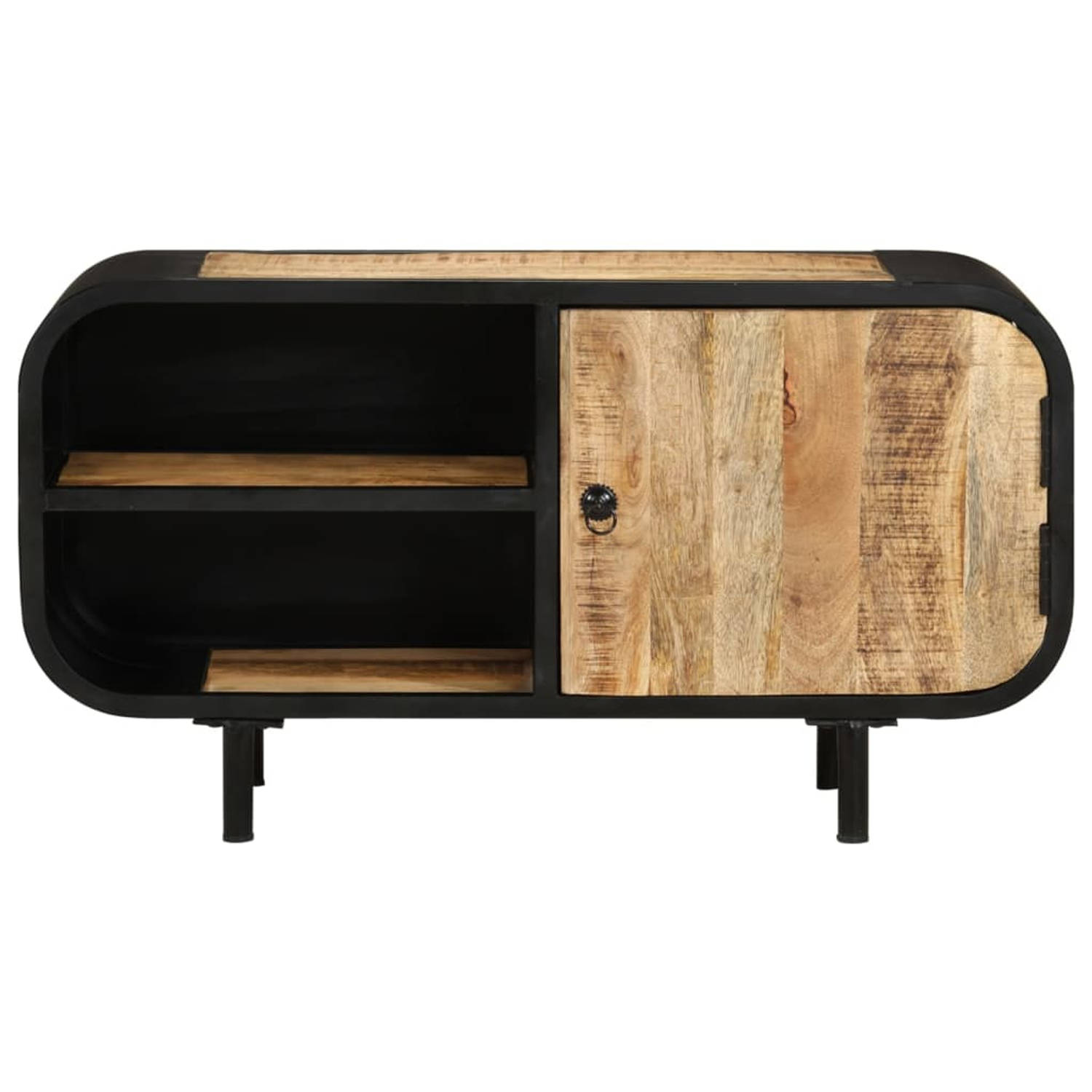 The Living Store Tv-meubel Industriële Stijl - 90x30x48 cm - Ruw Mangohout en IJzer