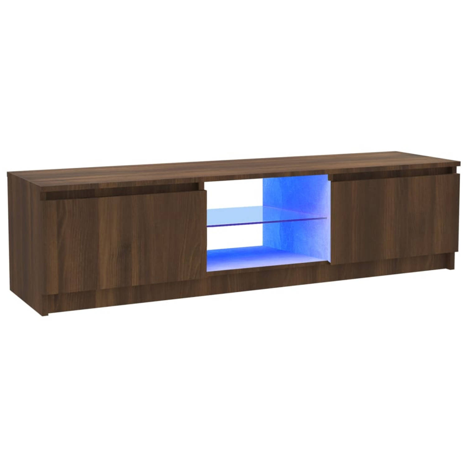 The Living Store TV-meubel Brown Oak - Wood - Glass - 120x30x35.5cm - RGB LED