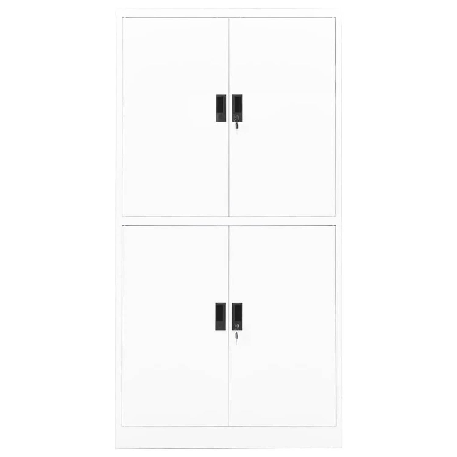 The Living Store Opbergkast - Staal - 90 x 40 x 180 cm - 4 deuren - verstelbare schappen - wit - met slot
