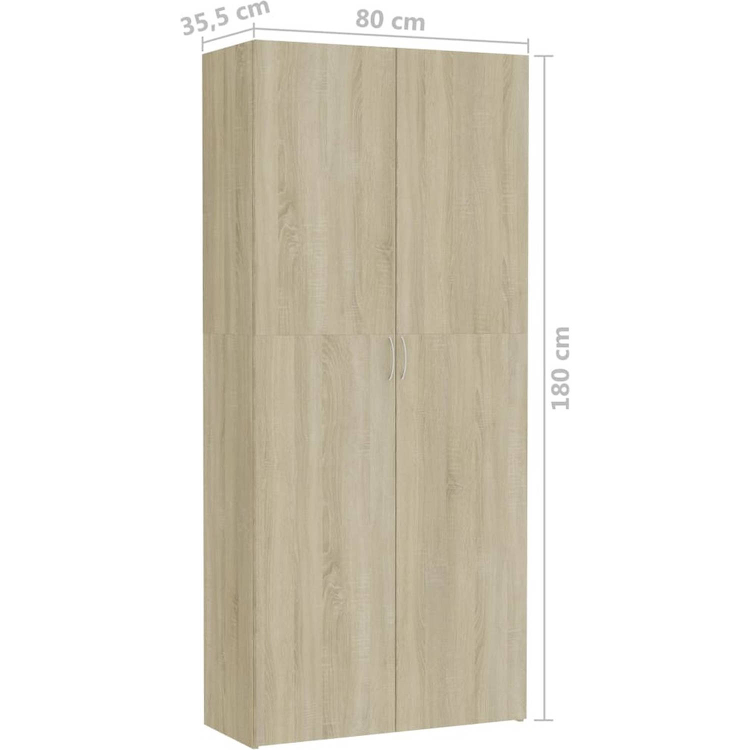 The Living Store Opbergkast Universele - 80 x 35.5 x 180 cm - Sonoma eiken - 8 vakken