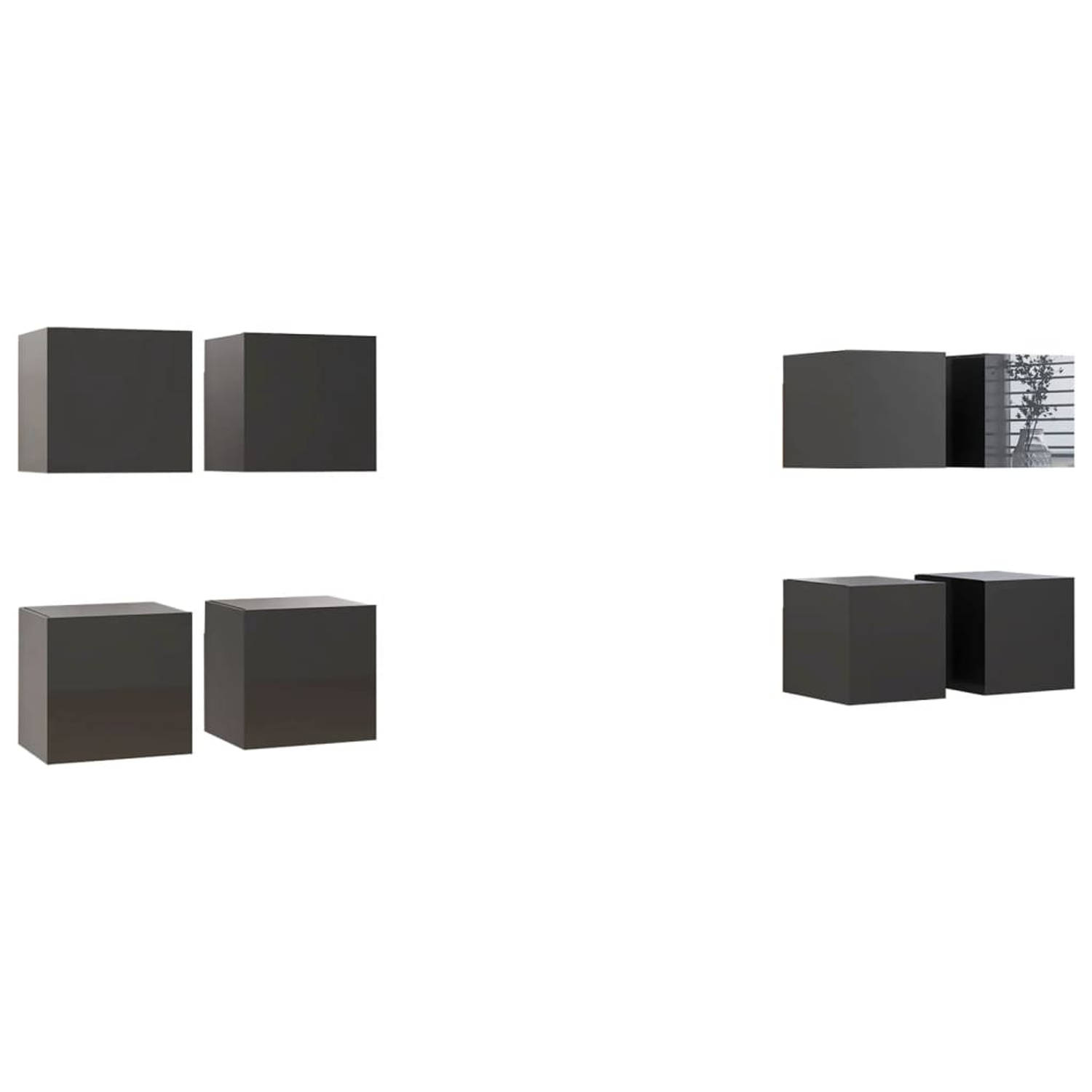 The Living Store TV-meubel - Hoogglans grijs - 30.5 x 30 x 30 cm - met deur links of rechts - 8 stuks