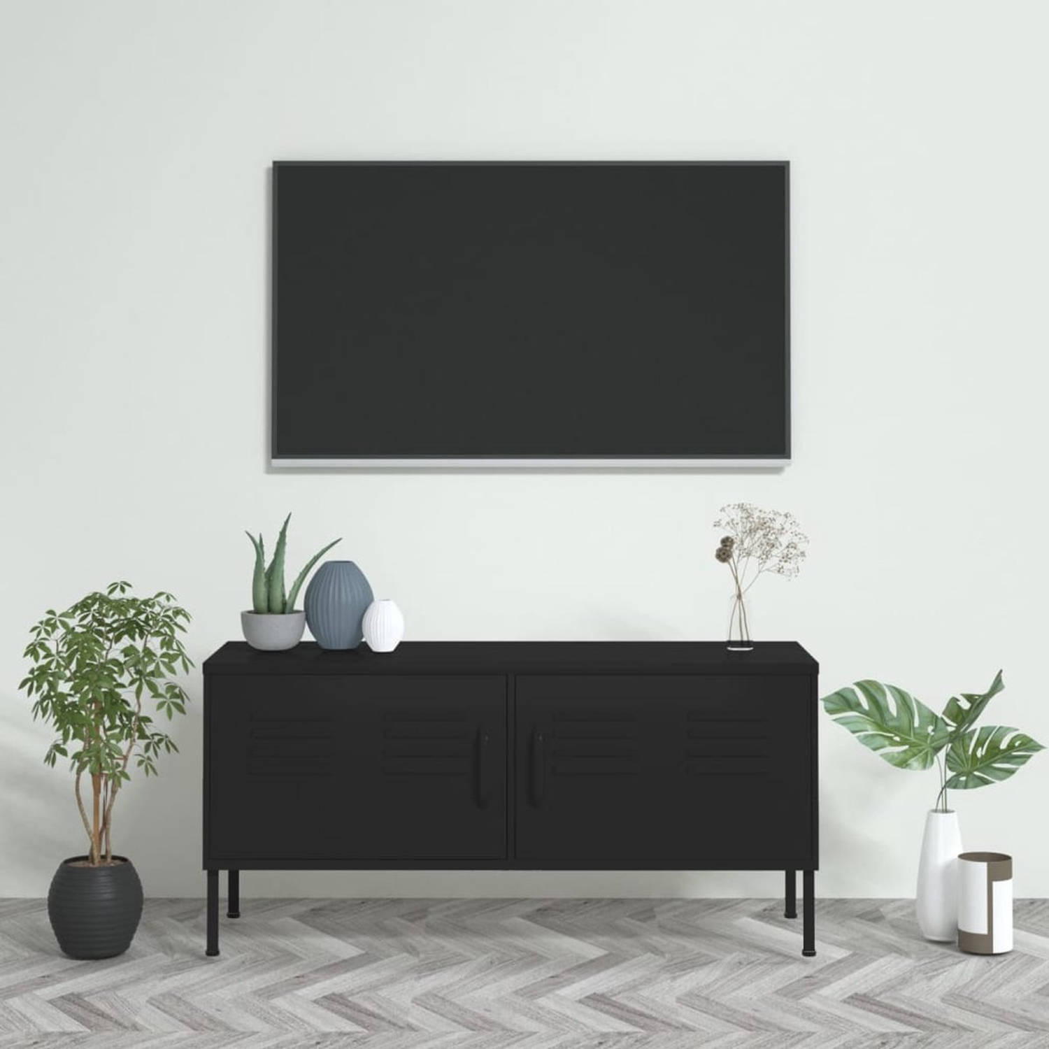 The Living Store Tv-meubel - Staal - 105x35x50 cm - Zwart