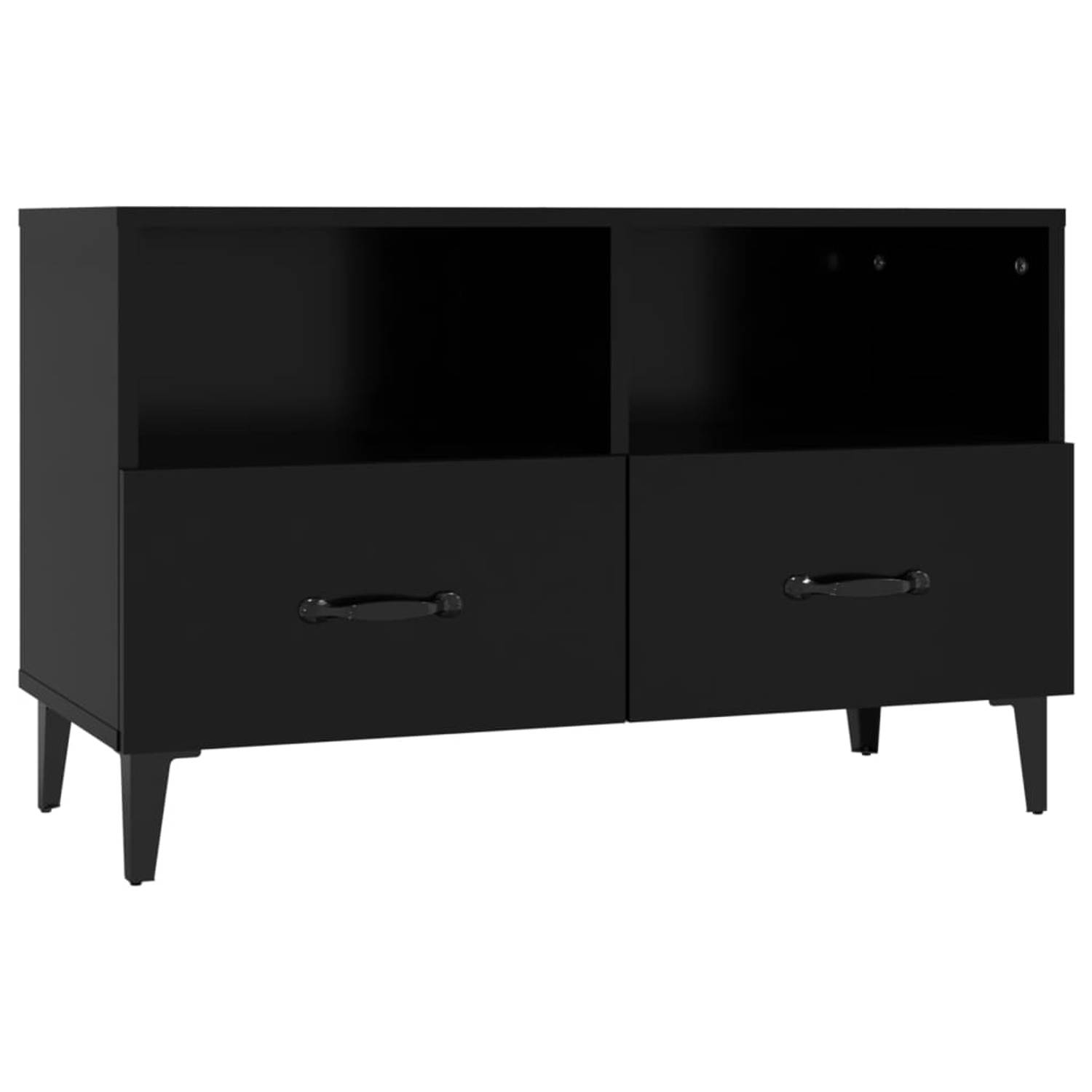The Living Store Tv-meubel 80x36x50 cm bewerkt hout zwart - Kast