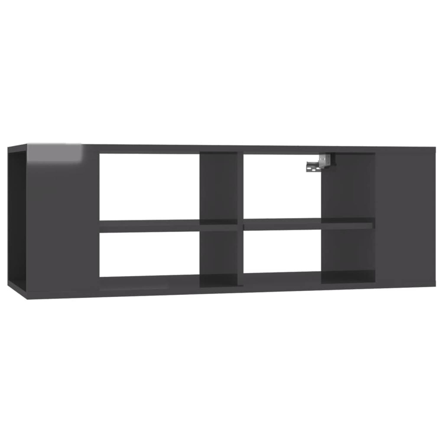 The Living Store Hangend TV-meubel Stereokast Hoogglans grijs 102 x 35 x 35 cm Verstelbare middensch