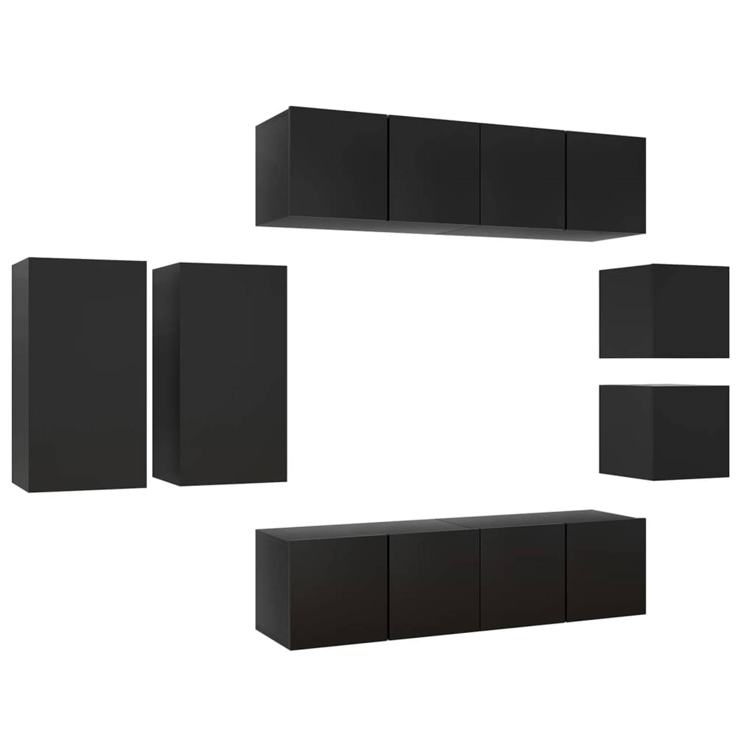 The Living Store Tv-meubelset - zwart - spaanplaat - 30.5 x 30 x 30 cm - 30.5 x 30 x 60 cm - 60 x 30 x 30 cm