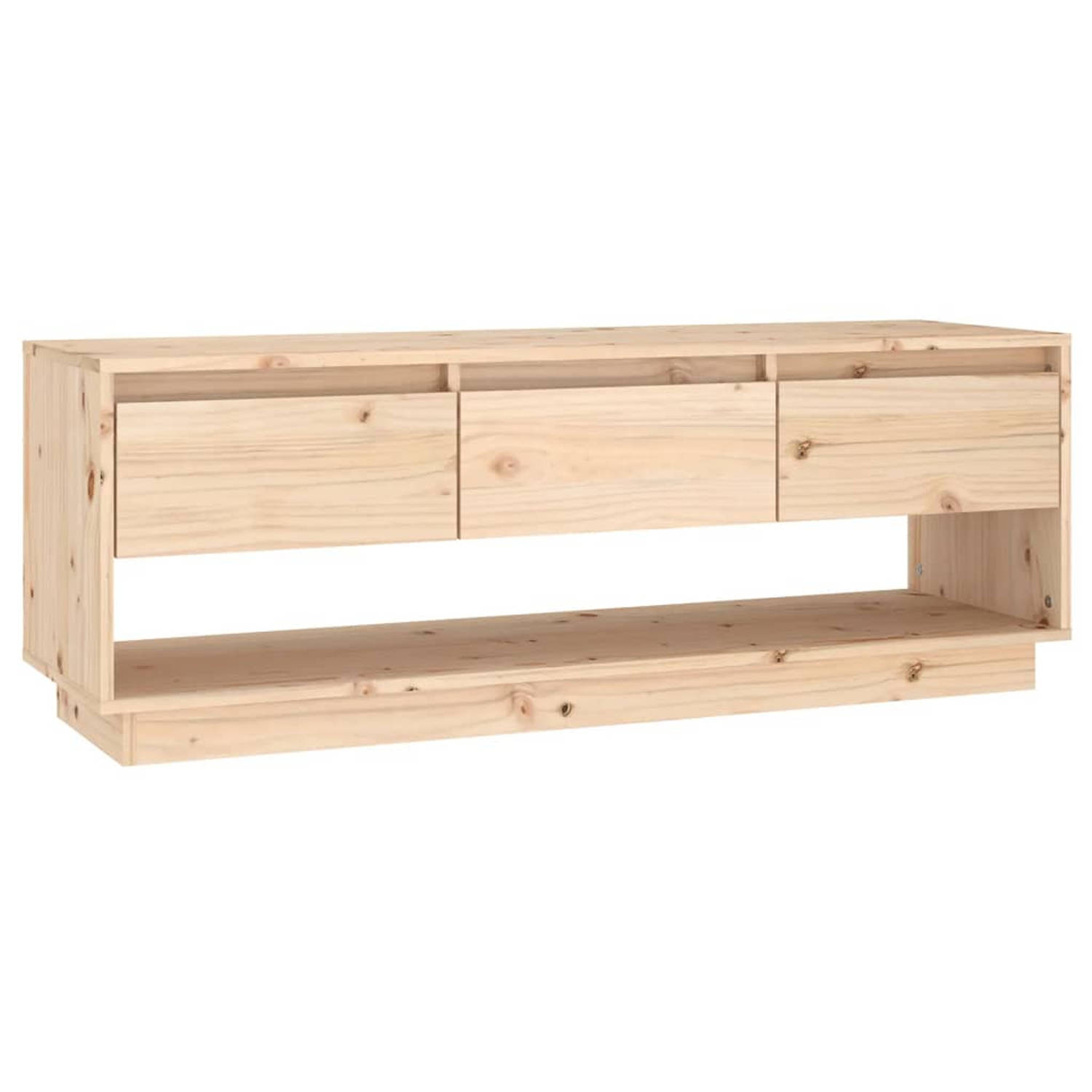 The Living Store Houten Tv-meubel - 110.5 x 34 x 40 cm - Massief Grenenhout - Opbergruimte voor decoratie