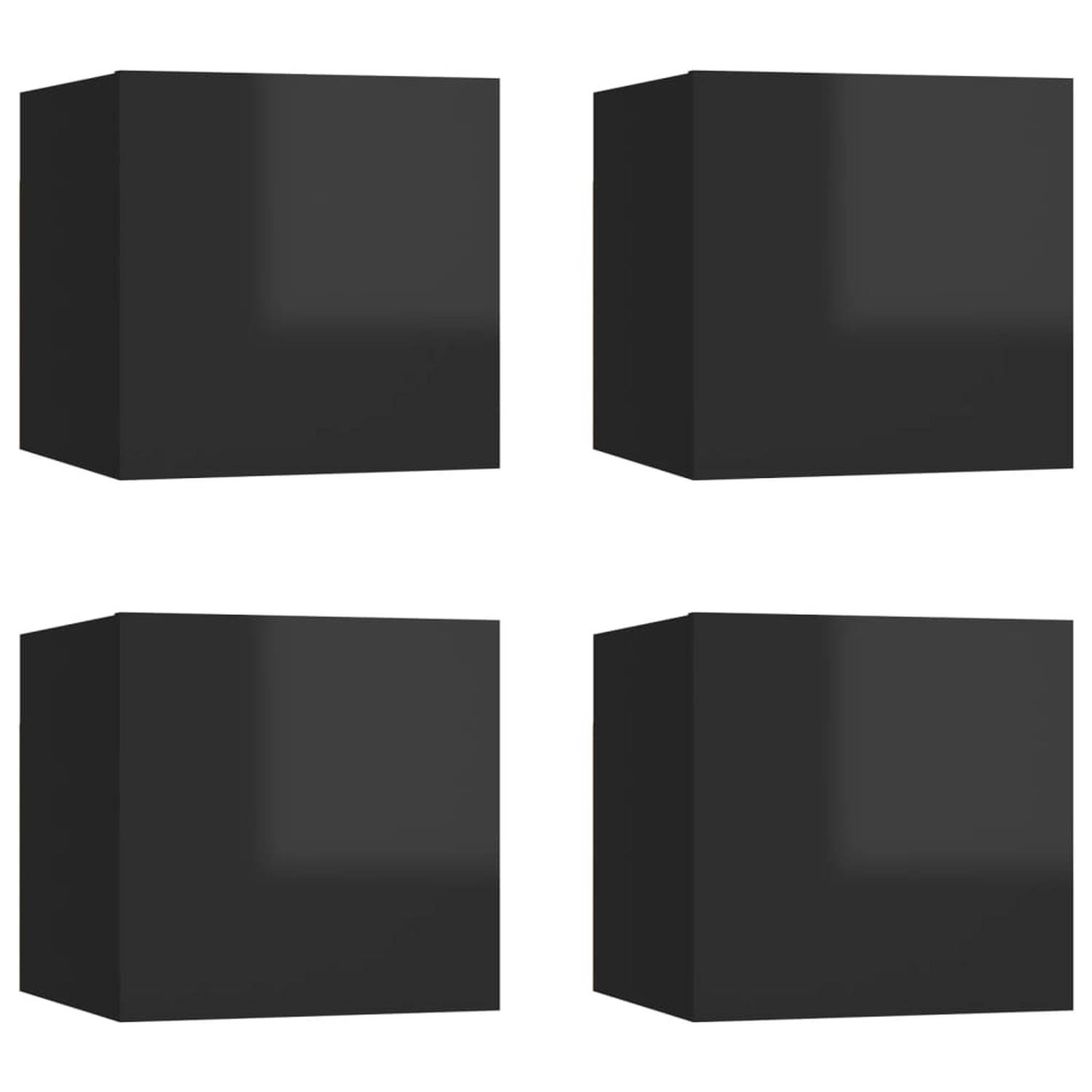 The Living Store Televisiekastenset - Hifi-kast - hoogglans zwart 30.5 x 30 x 30 cm (B x D x H)