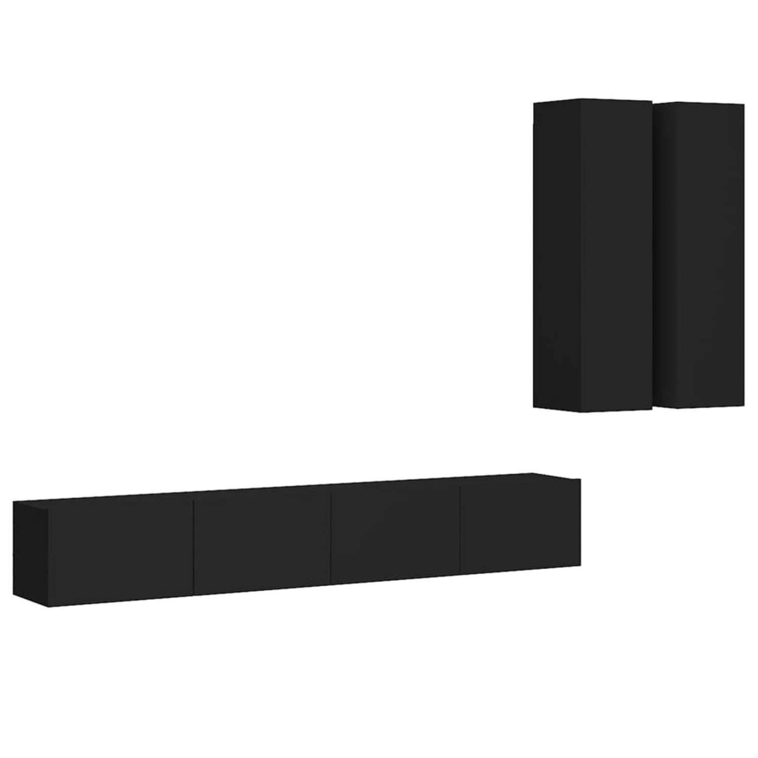 The Living Store tv-meubelset - zwart - spaanplaat - wandbevestiging - 2x 30.5x30x110cm - 2x 100x30x30cm