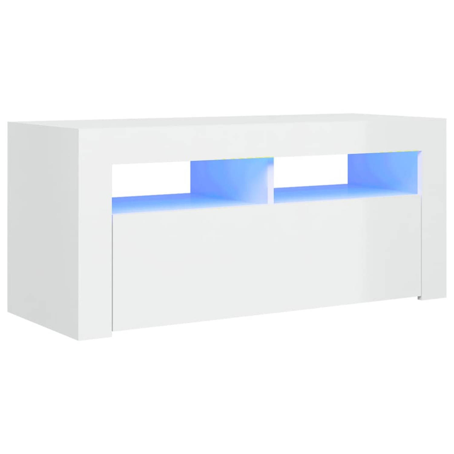 The Living Store TV-meubel Hifi-kast 90x35x40 cm RGB LED-verlichting hoogglans wit