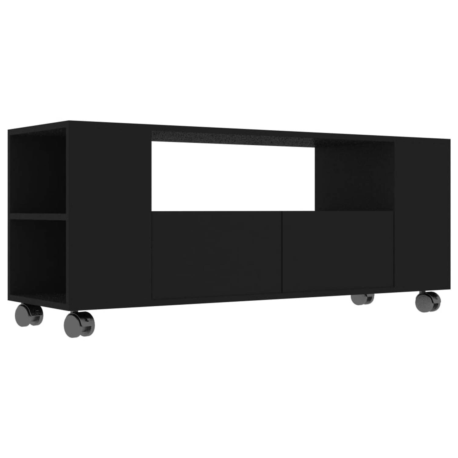 The Living Store TV-meubel - klassiek design - zwart - 120 x 35 x 48 cm - met lades en zijvakken