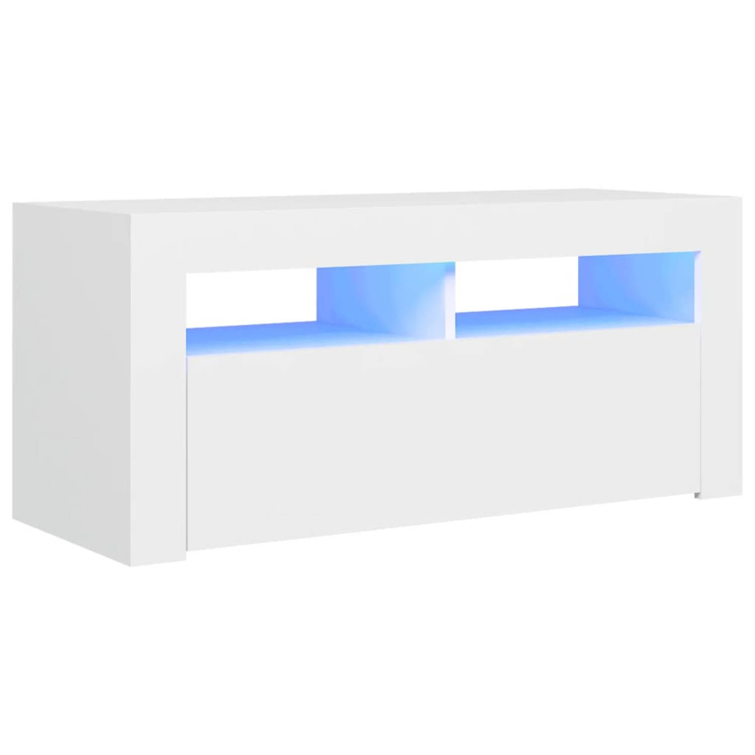 The Living Store TV-meubel Hifi-kast 90x35x40 cm LED-verlichting wit