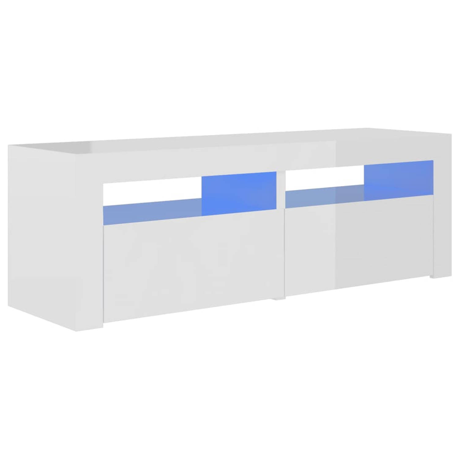 The Living Store TV-meubel - hoogglans wit - 120 x 35 x 40 cm - met RGB LED-verlichting - montage vereist