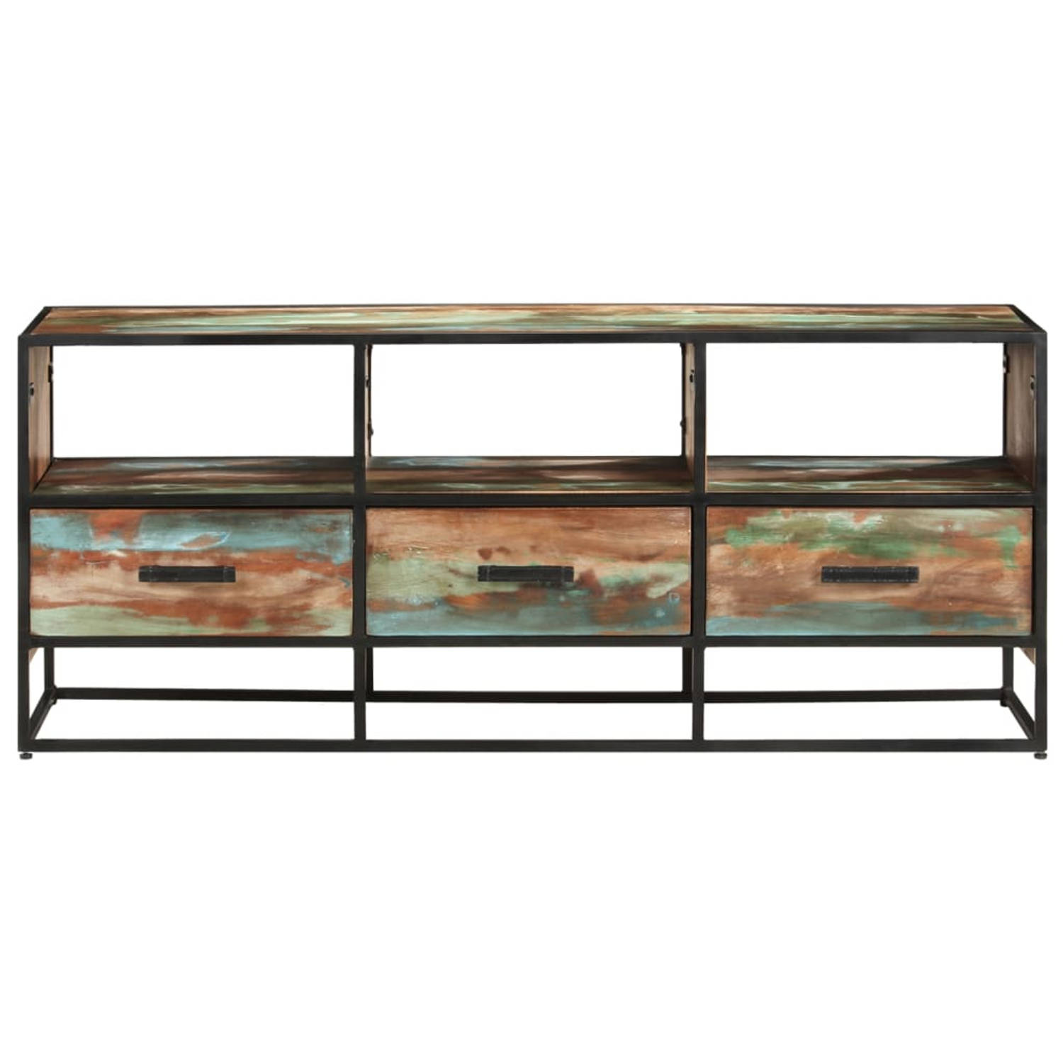 The Living Store Rustiek TV-meubel - Massief gerecycled hout - 110x30x45 cm - 3 lades - 3 schappen