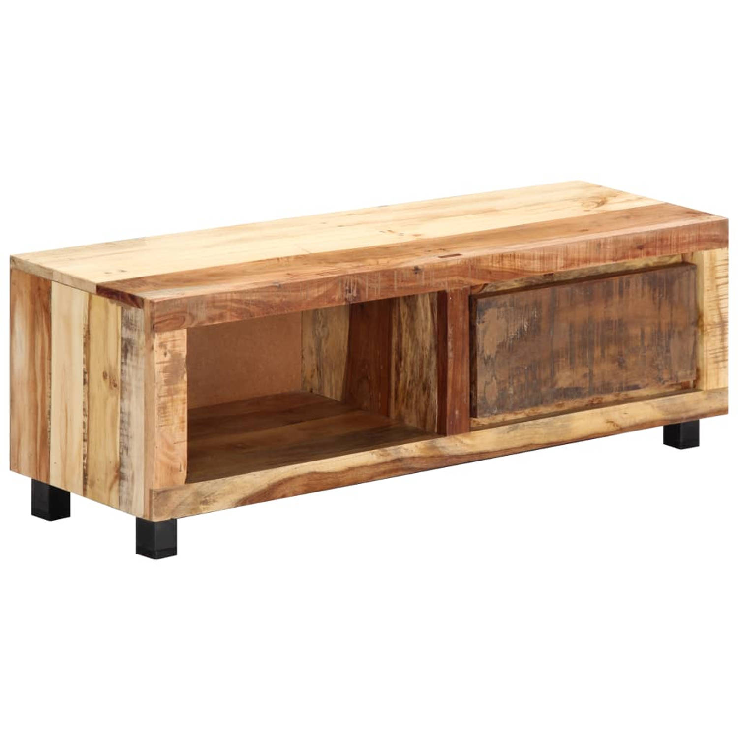 The Living Store Vintage TV-meubel - Massief gerecycled hout - 100 x 30 x 33 cm - 1 lade - 1 vak