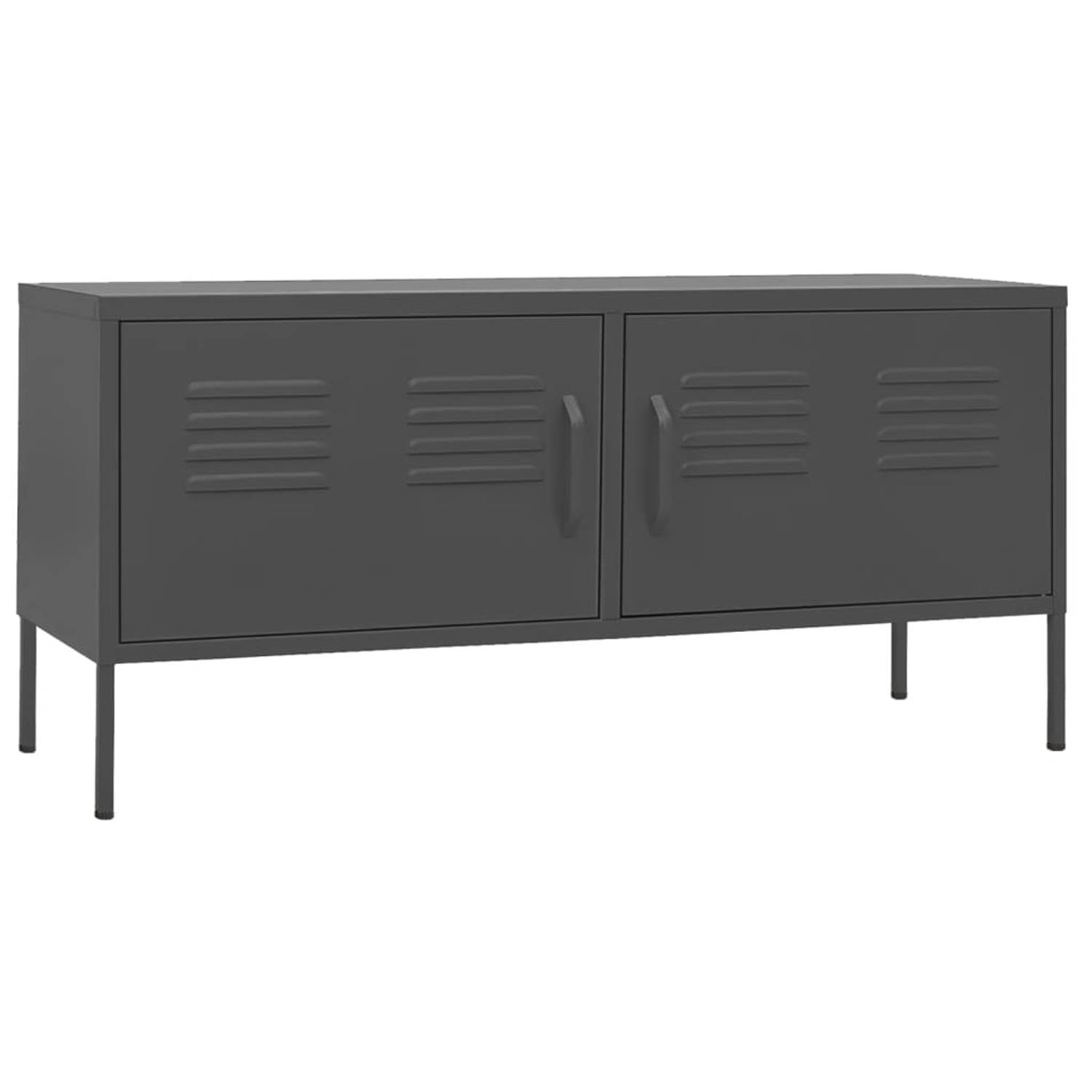The Living Store TV-meubel - Antraciet staal - 105 x 35 x 50 cm - Verstelbare hoogte - 2 deuren - 1 schap - Max 100 kg