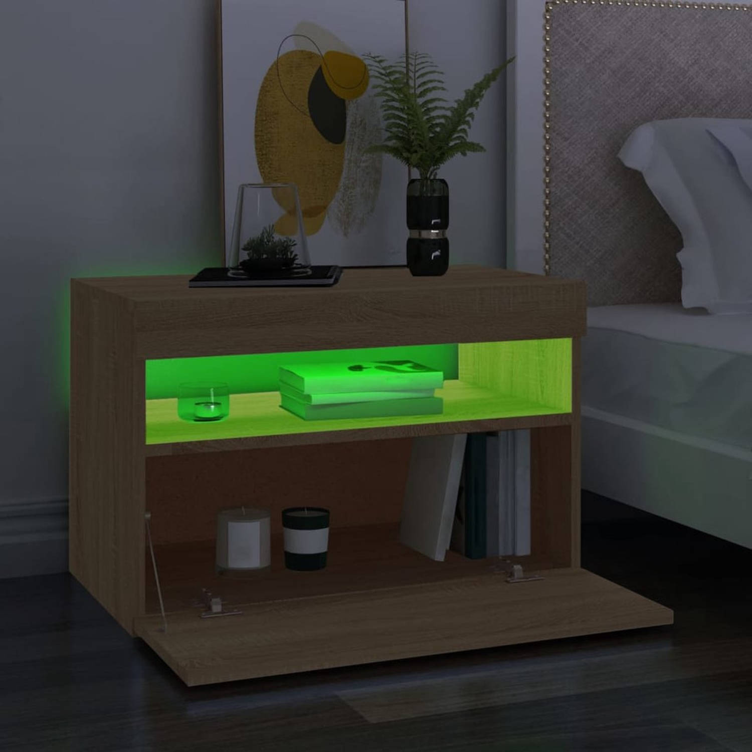 The Living Store TV-meubel LED-verlichting Hifi-kast 60x35x40 cm Sonoma eiken