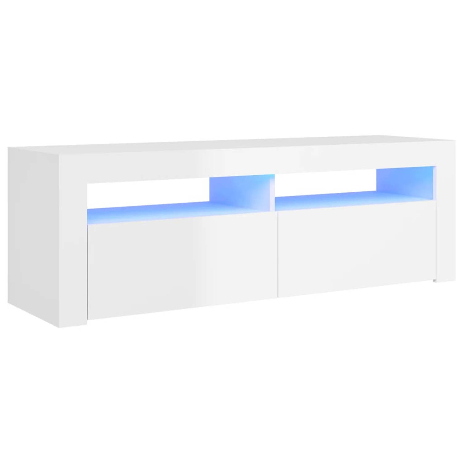 The Living Store TV-meubel hifi-kast hoogglans wit 120x35x40cm met RGB LED-verlichting