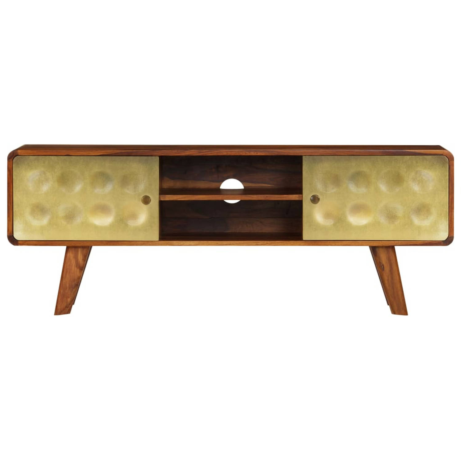 The Living Store Retro TV-kast - Massief Sheeshamhout - 120 x 30 x 45 cm - Met Gouden Opdruk