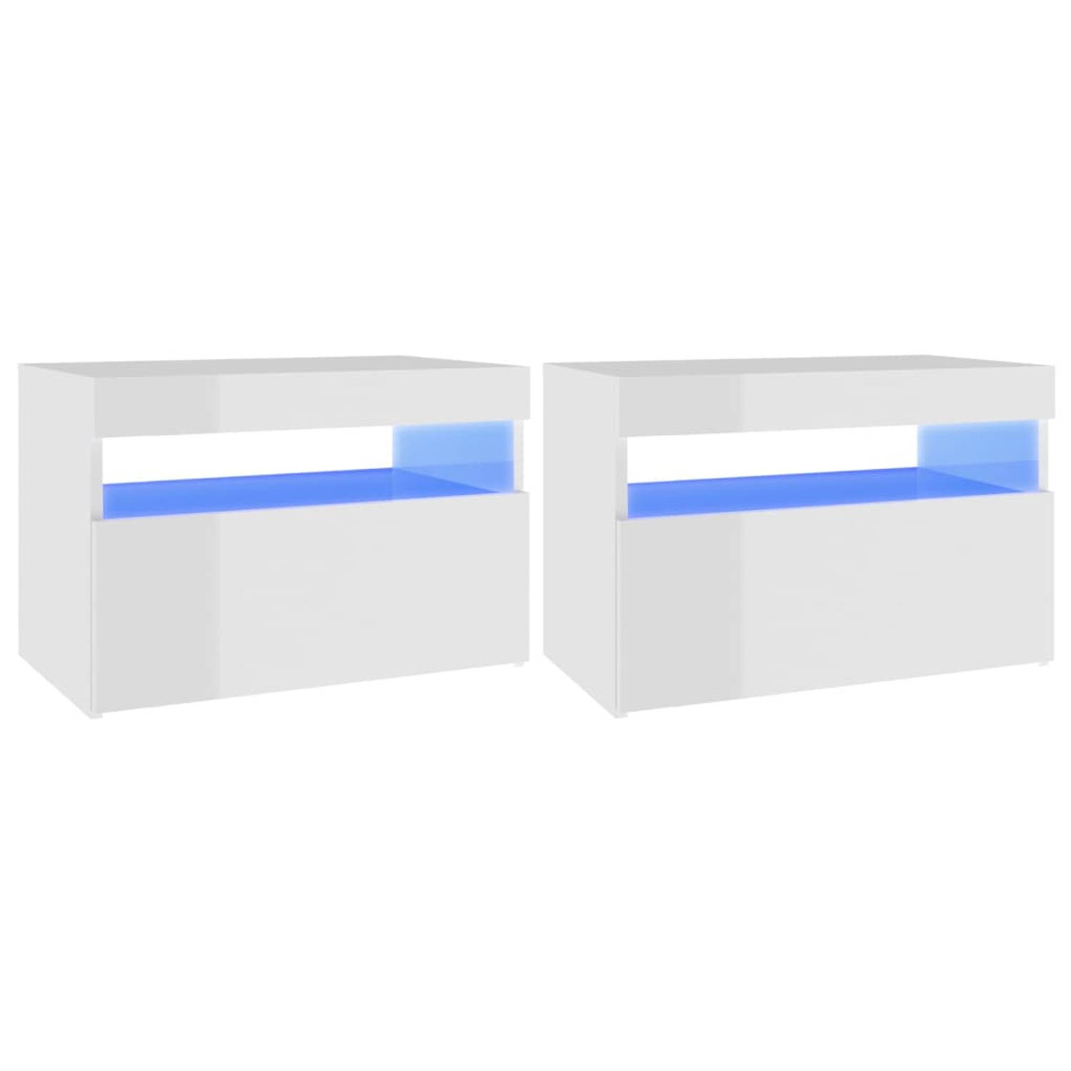 The Living Store Nachtkastjes LED-verlichting - Hoogglans wit - 60 x 35 x 40 cm - RGB - Set van 2