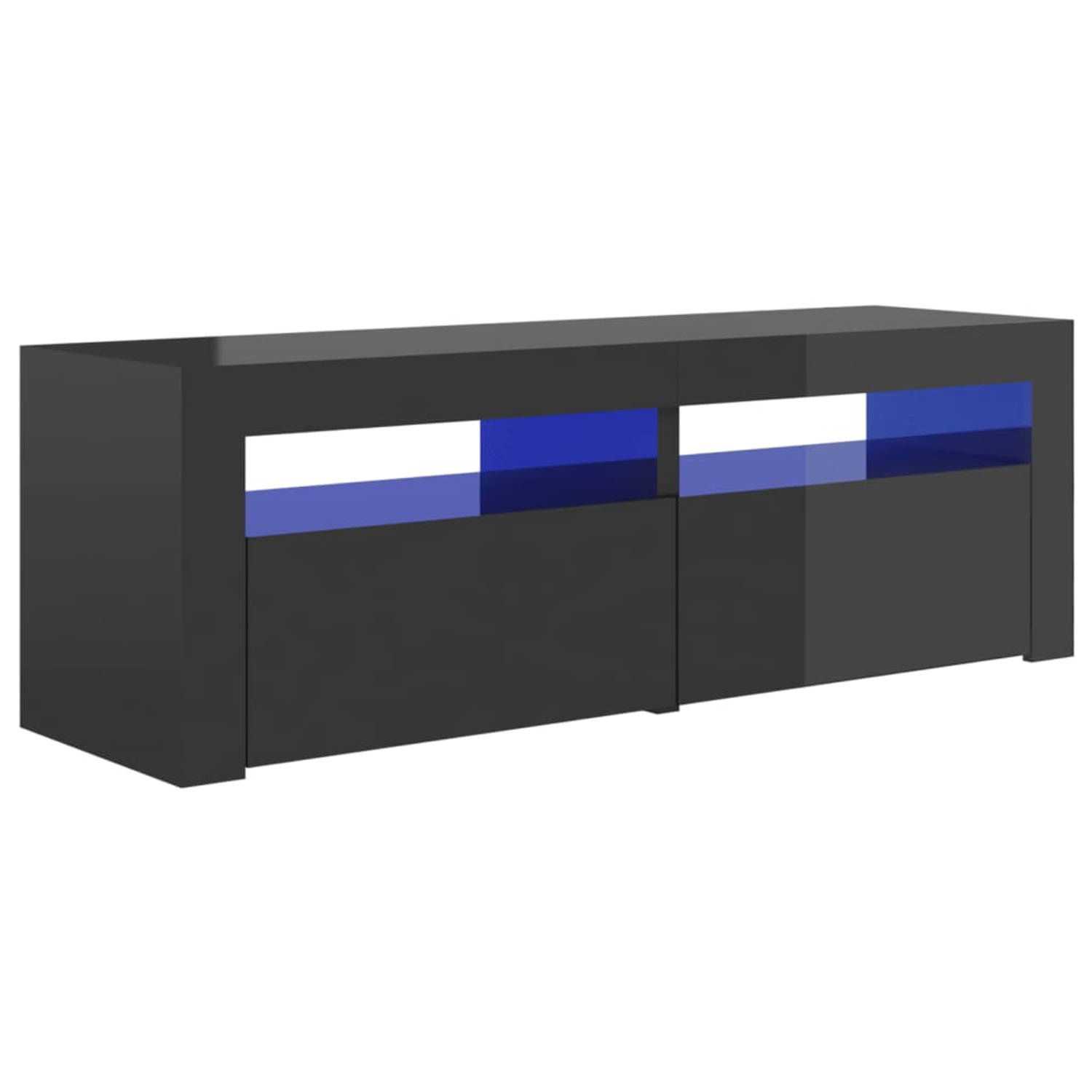 The Living Store TV-meubel Hifi-kast - 120 x 35 x 40 cm - RGB LED-verlichting - Hoogglans grijs