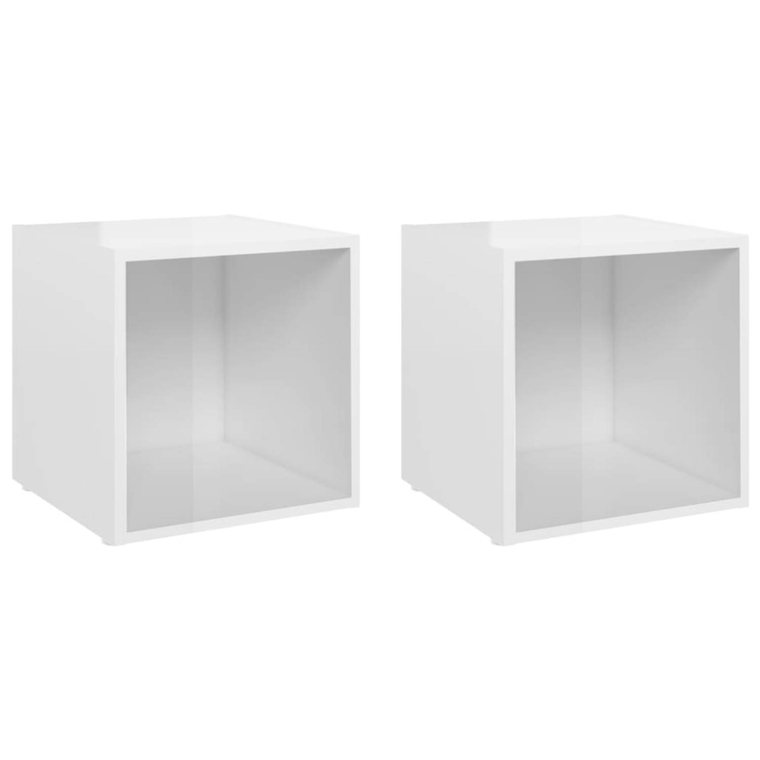 The Living Store Tv-meubelen 2 st 37x35x37 cm spaanplaat hoogglans wit - Kast