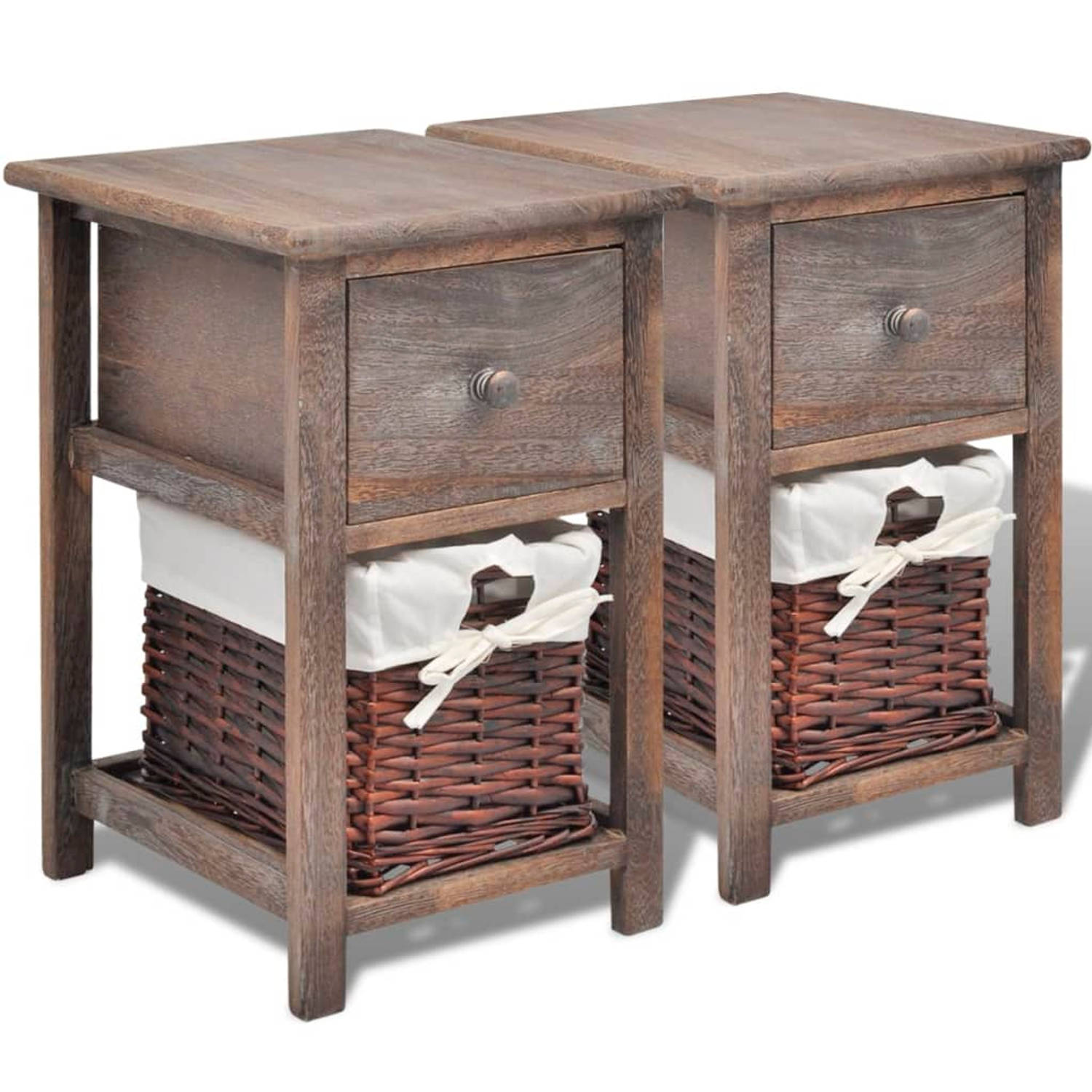 The Living Store Houten Nachtkastjes - Set van 2 - 28x31x45 cm - Paulowniahout