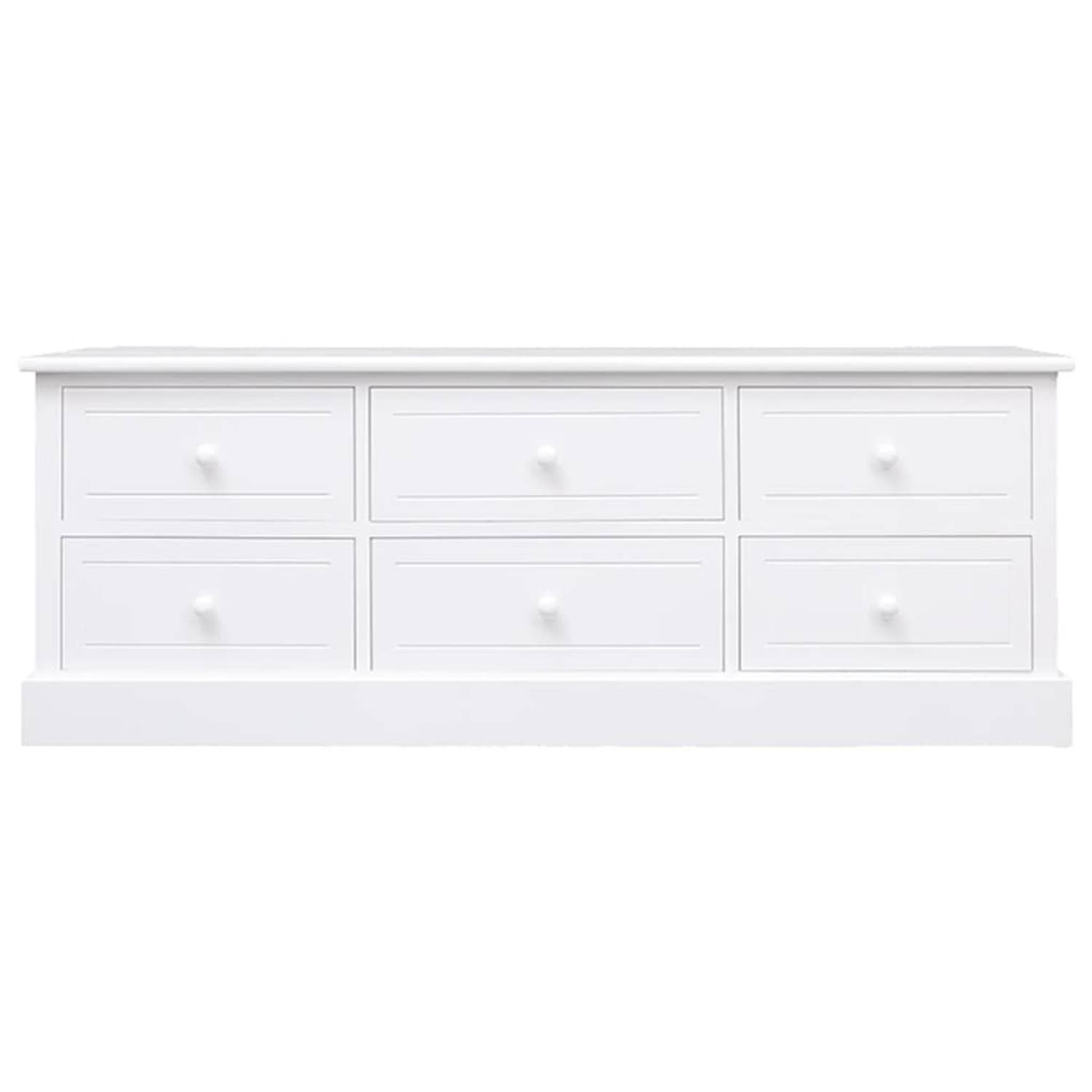 The Living Store Televisiemeubel The Living Store - TV kast hout - 108 x 30 x 40 cm - wit - 6 lades