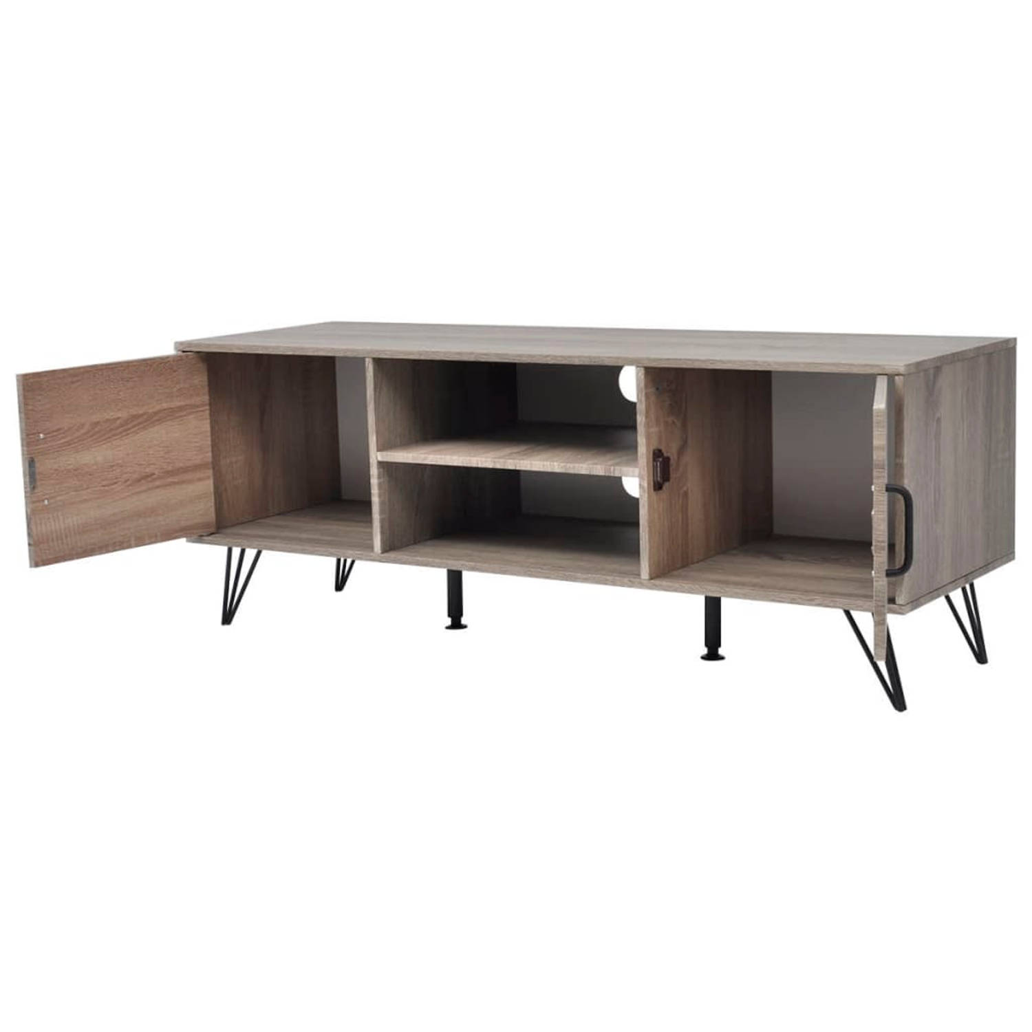 The Living Store Tv-meubel - Modern - Grijs - 120 x 40 x 45 cm - MDF met PVC-bekleding en metalen frame - Opbergruimte