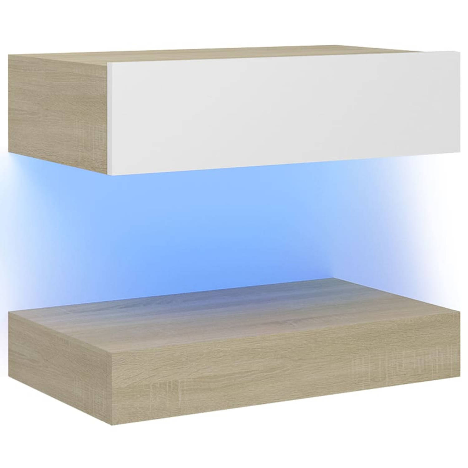 The Living Store Slaapkaast LED-verlichting - wit/sonoma eiken - 60x35x15.5 cm - duurzaam