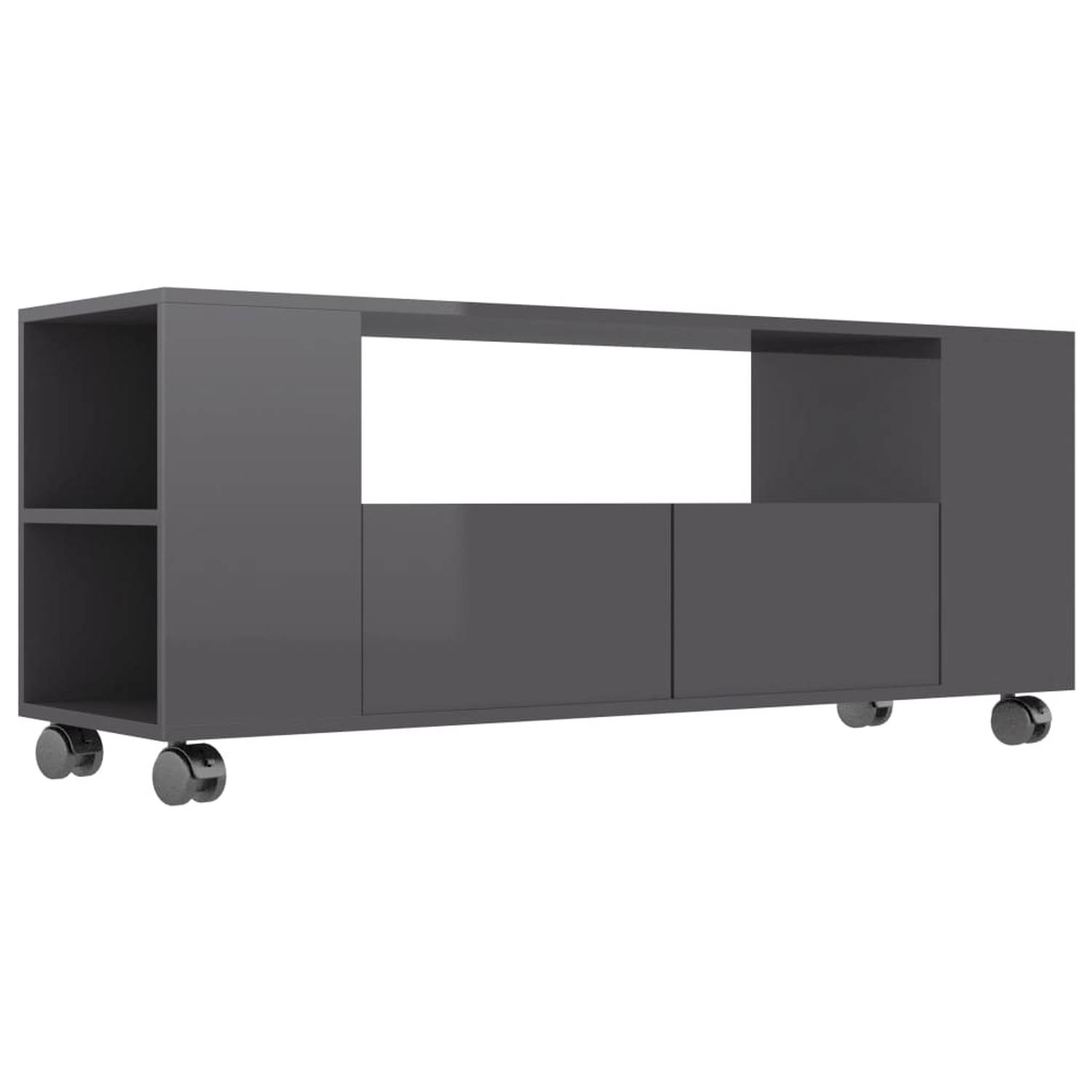 The Living Store TV-meubel Serie [naam serie] - TV-meubel - 120 x 35 x 48 cm - hoogglans grijs - bewerkt hout