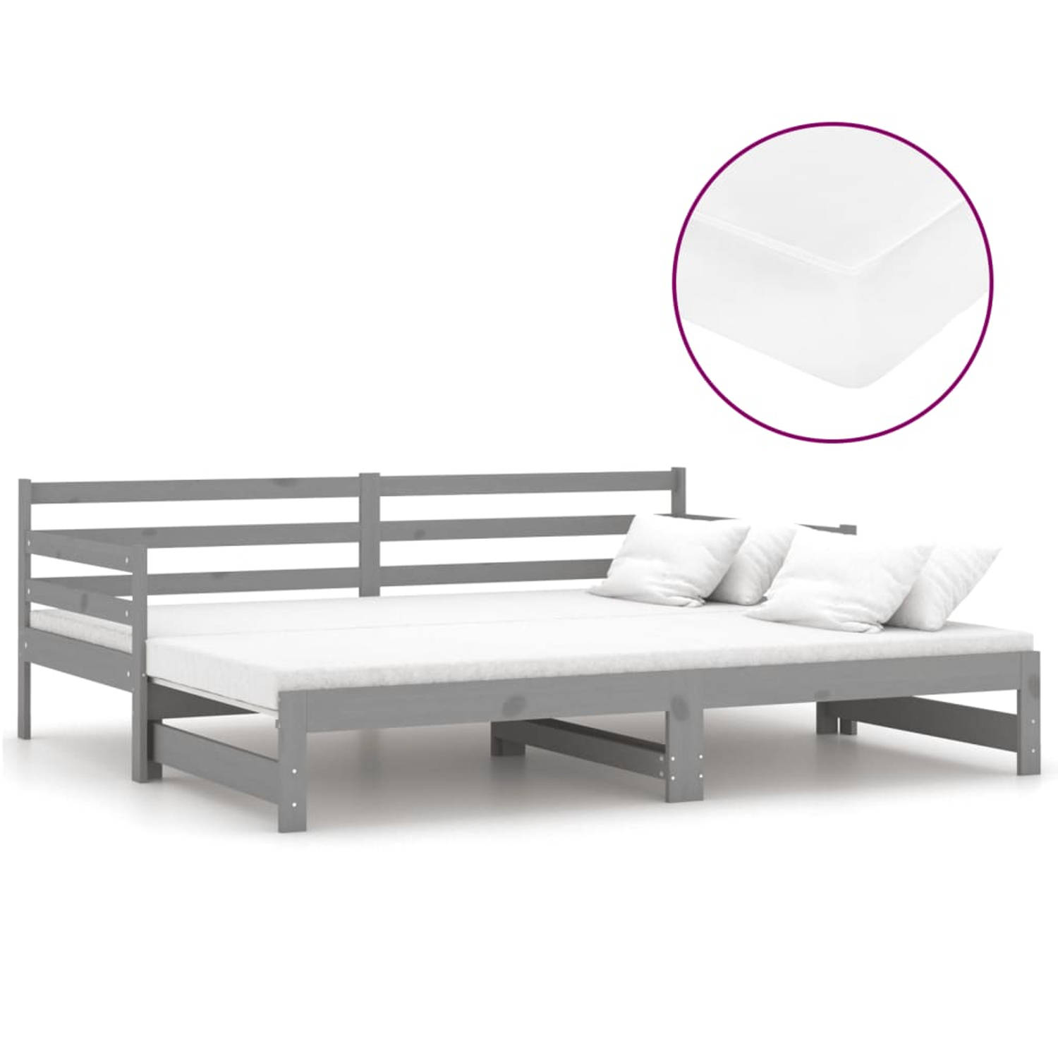 The Living Store Slaapbank uitschuifbaar massief grenenhout grijs 2x(90x200) cm - Bedbank - Bedbanken - Bed Bank - Bed Banken - Slaapbank - Slaapbanken - Slaap Bank - Slaap Banken