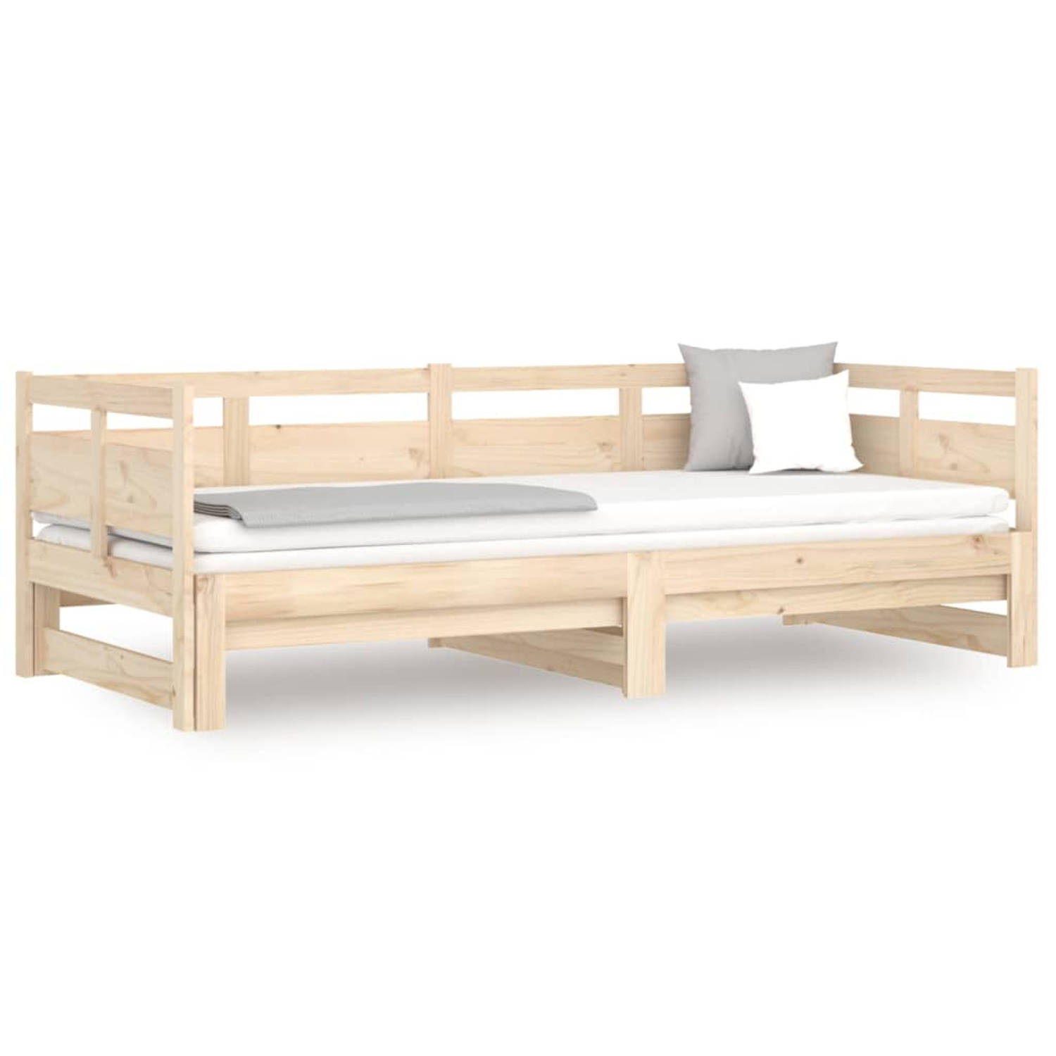 The Living Store Slaapbank uitschuifbaar massief grenenhout 2x(90x190) cm - Slaapbank - Slaapbanken - Uitschuifbare Slaapbank - Bedbank - Bed - Bedframe - Houten Bedframe - Bedbode